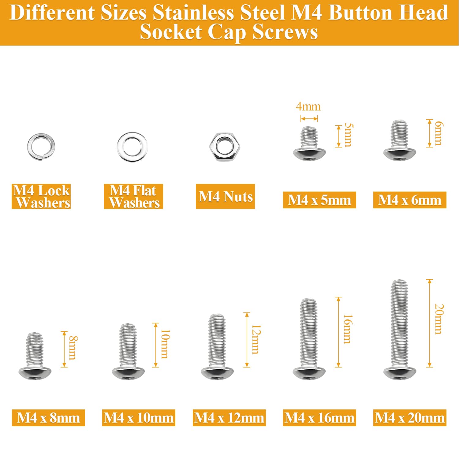 Detalle de Sutemribor M4 Button Head Socket Screw Assortment, 304 Stainless Steel, 7 Lengths