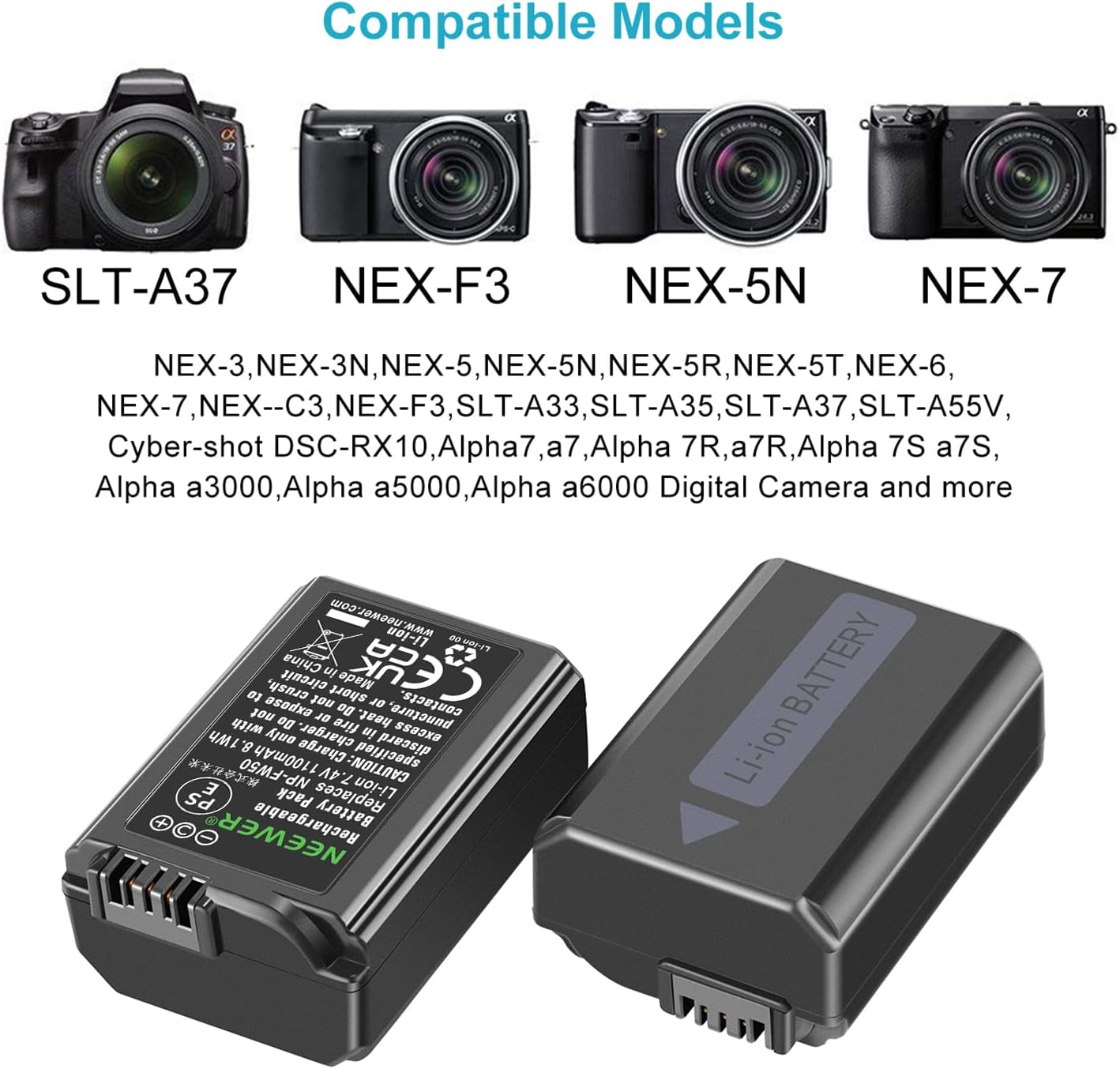 Thumbnail 4 de NEEWER Set batterie di ricambio NP-FW50 (2x 1100mAh) + caricatore USB doppio canale per Sony ZV-E10 e serie A7/A6400