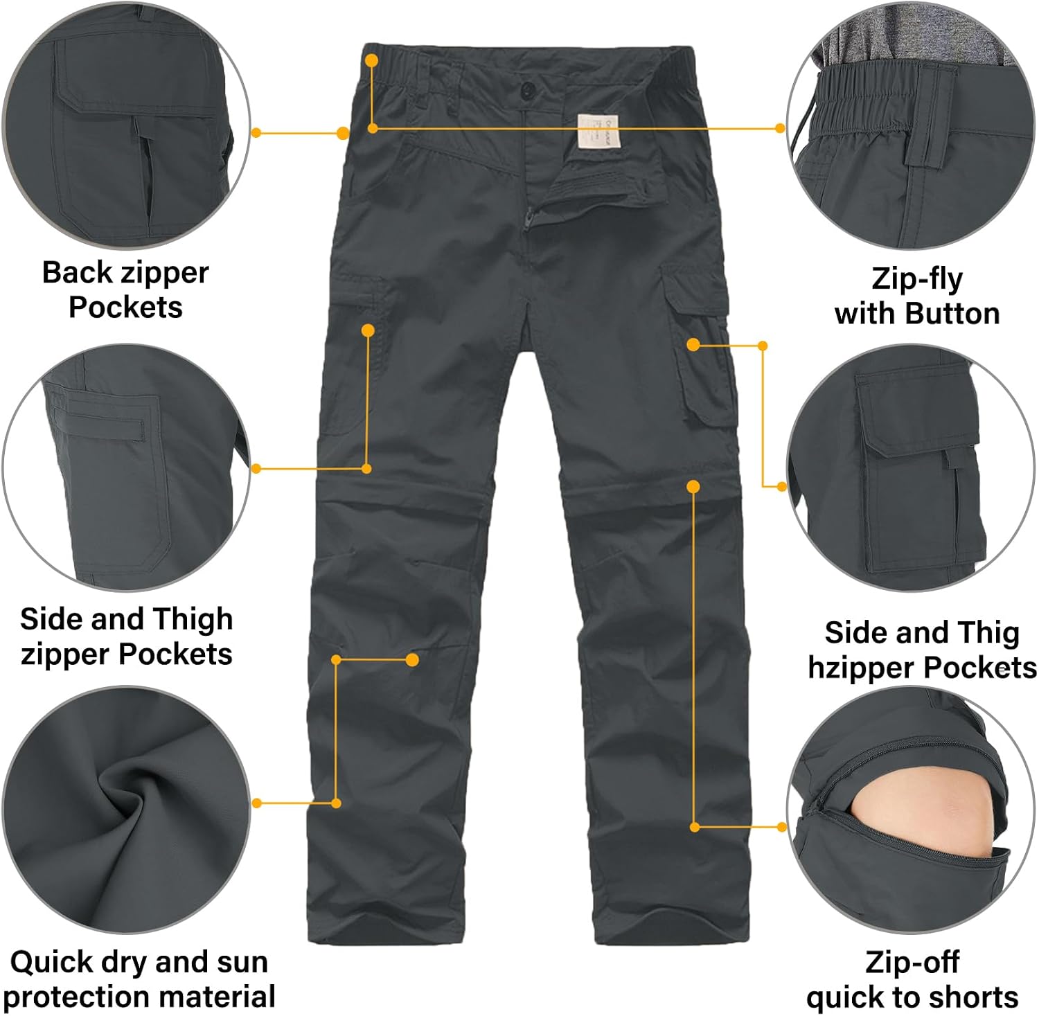 Thumbnail 2 de linlon Convertible Cargo Hiking Pants for Kids, UPF 50+, Quick-Dry, 5–18Y