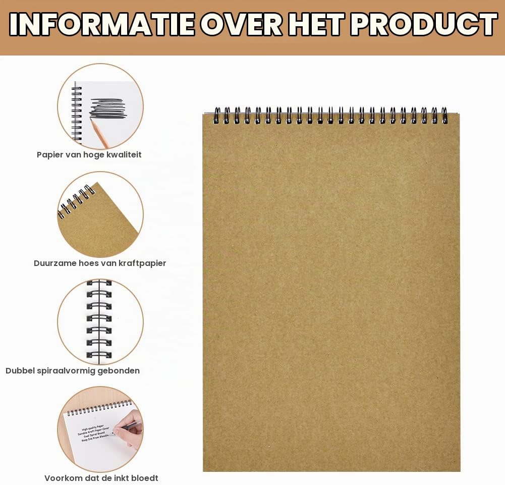 Detalle de OFFCUP A4-schetsboek, 160 g/m² papier, hardcover en spiraalbinding, set van 2