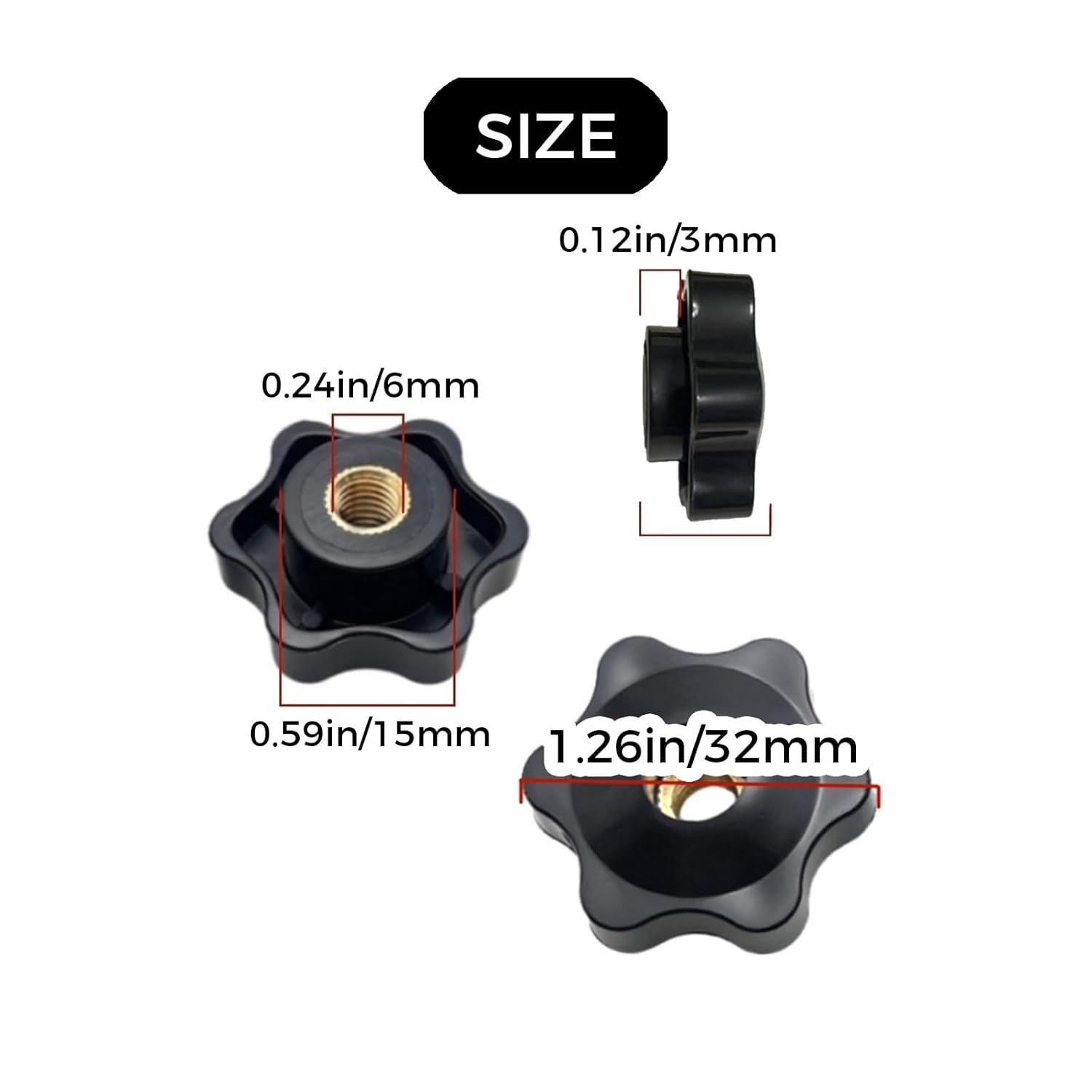 Thumbnail 6 de 10er-Set M5 Flügelmuttern Schwarz mit 32 mm Kunststoff-Sternknäufen – Rändelschrauben & Spannmuttern für Möbel, Maschinen und Fitnessgeräte