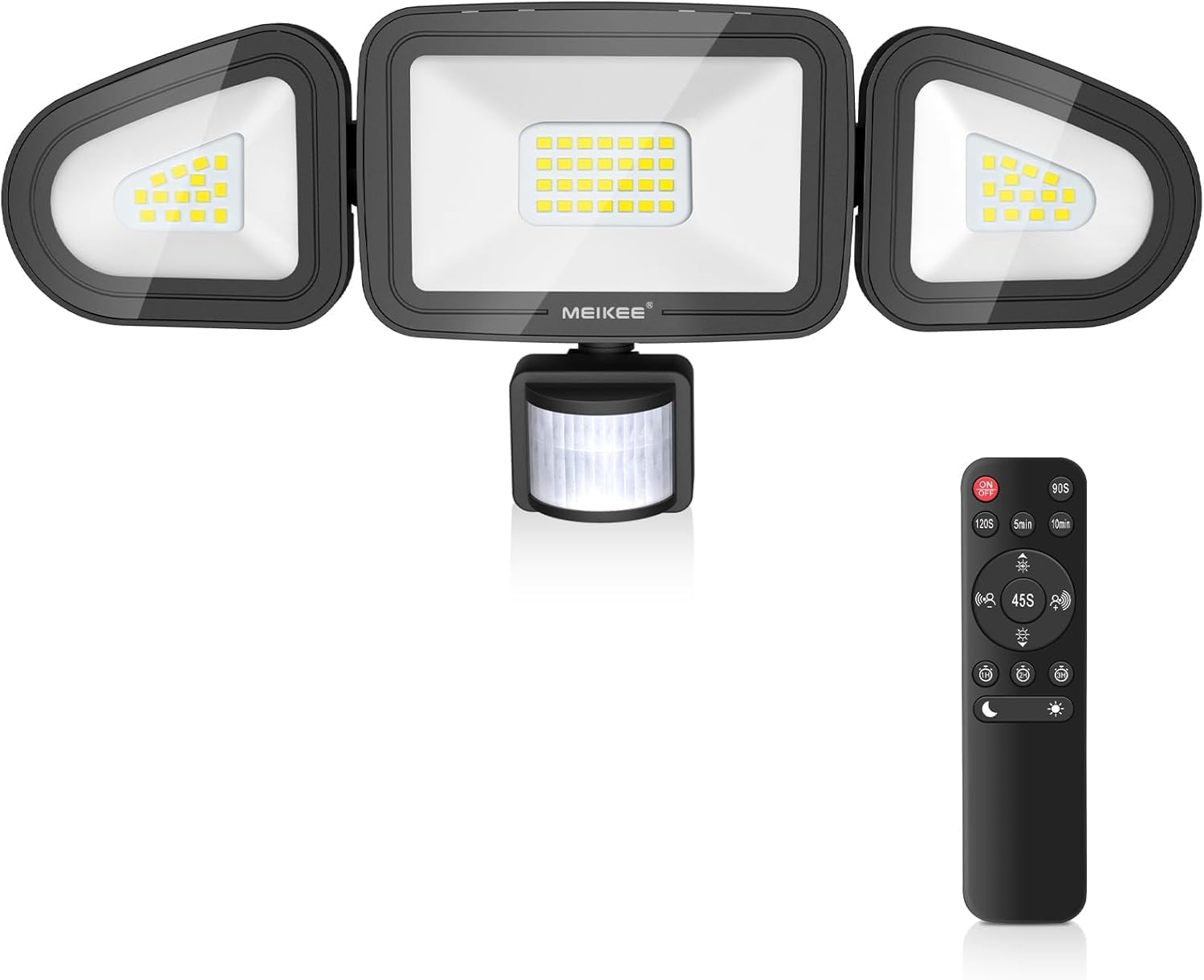 Detalle de MEIKEE TSFA0042 LED-strålkastare 42 W med rörelsesensor och tre justerbara huvuden
