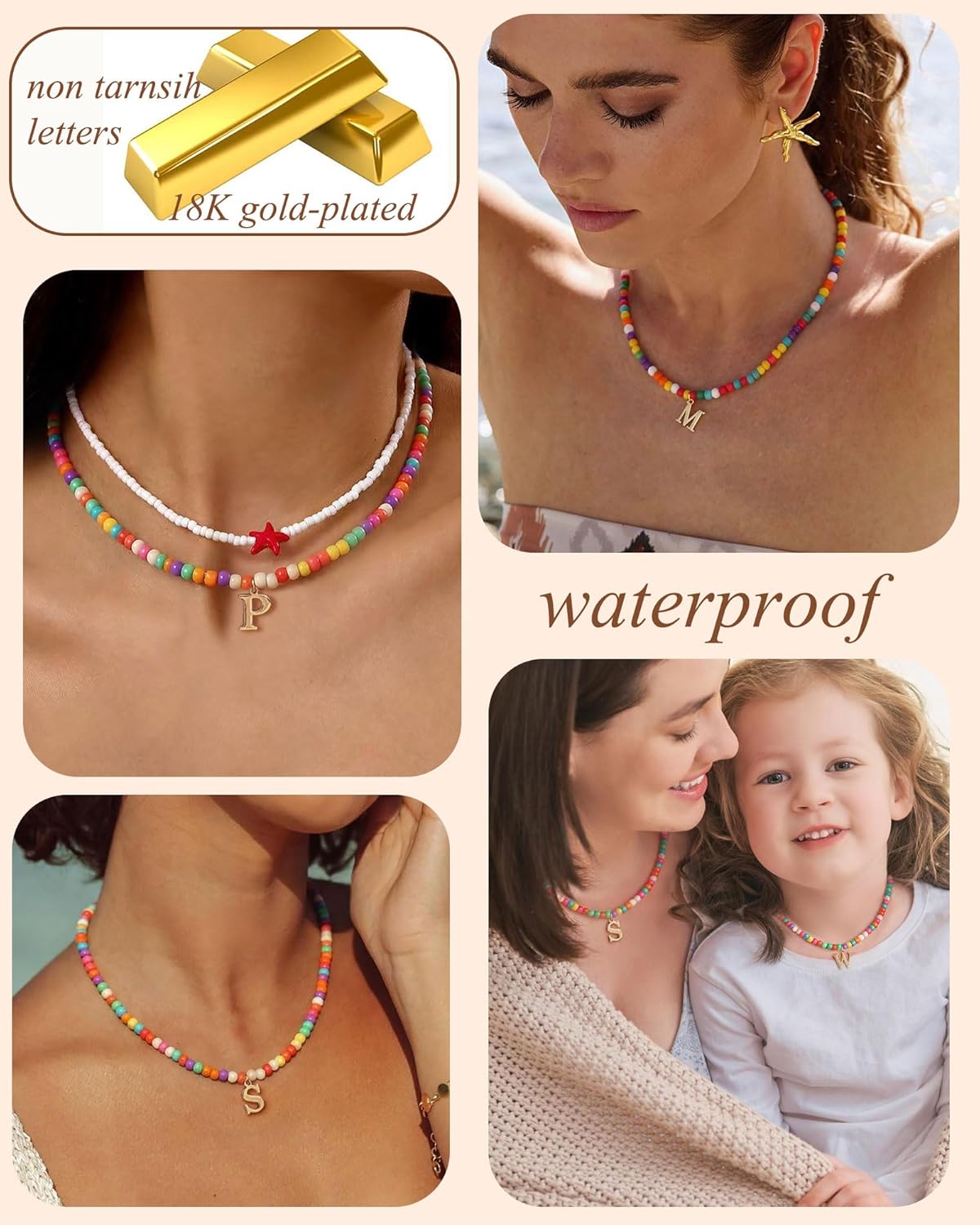 Thumbnail 2 de FUNEIA bunte Perlenkette mit Buchstaben-Anhänger – initiale Halskette als Boho-Schmuck für Damen & Mädchen