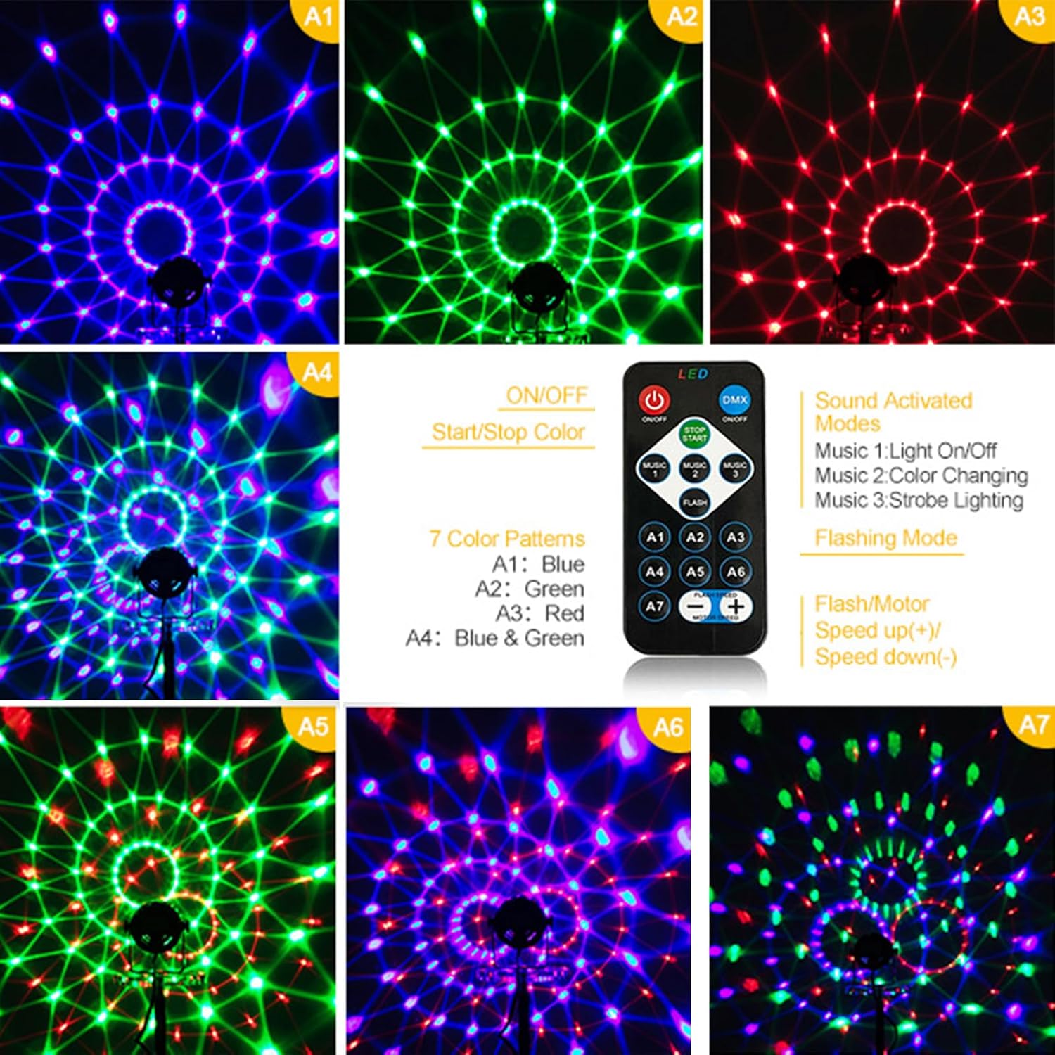 Detalle 2 de Y.W.Licht Party Disco Ball Light (7 colours, sound activated, remote control)