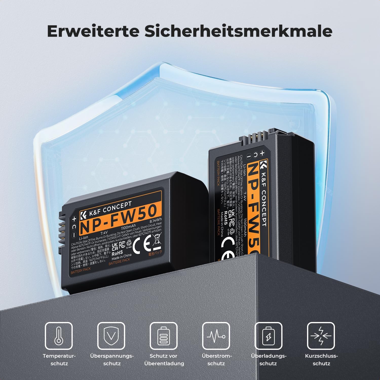 Thumbnail 4 de K&F CONCEPT NP-FW50 Kameraakku Ladegerät – 2er-Set 1100 mAh inkl. Dual-Ladeoption (Typ-C/USB-A) für Sony