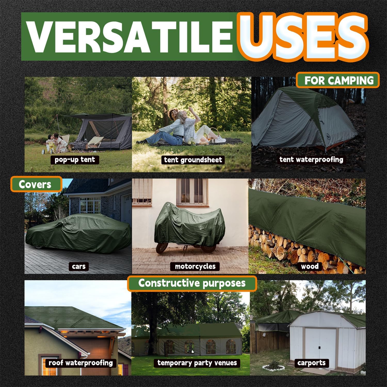 Thumbnail 6 de RAINDEWAY 12x20 Feet Tarp Waterproof – Heavy-Duty 9Mil Poly with Reinforced Edges