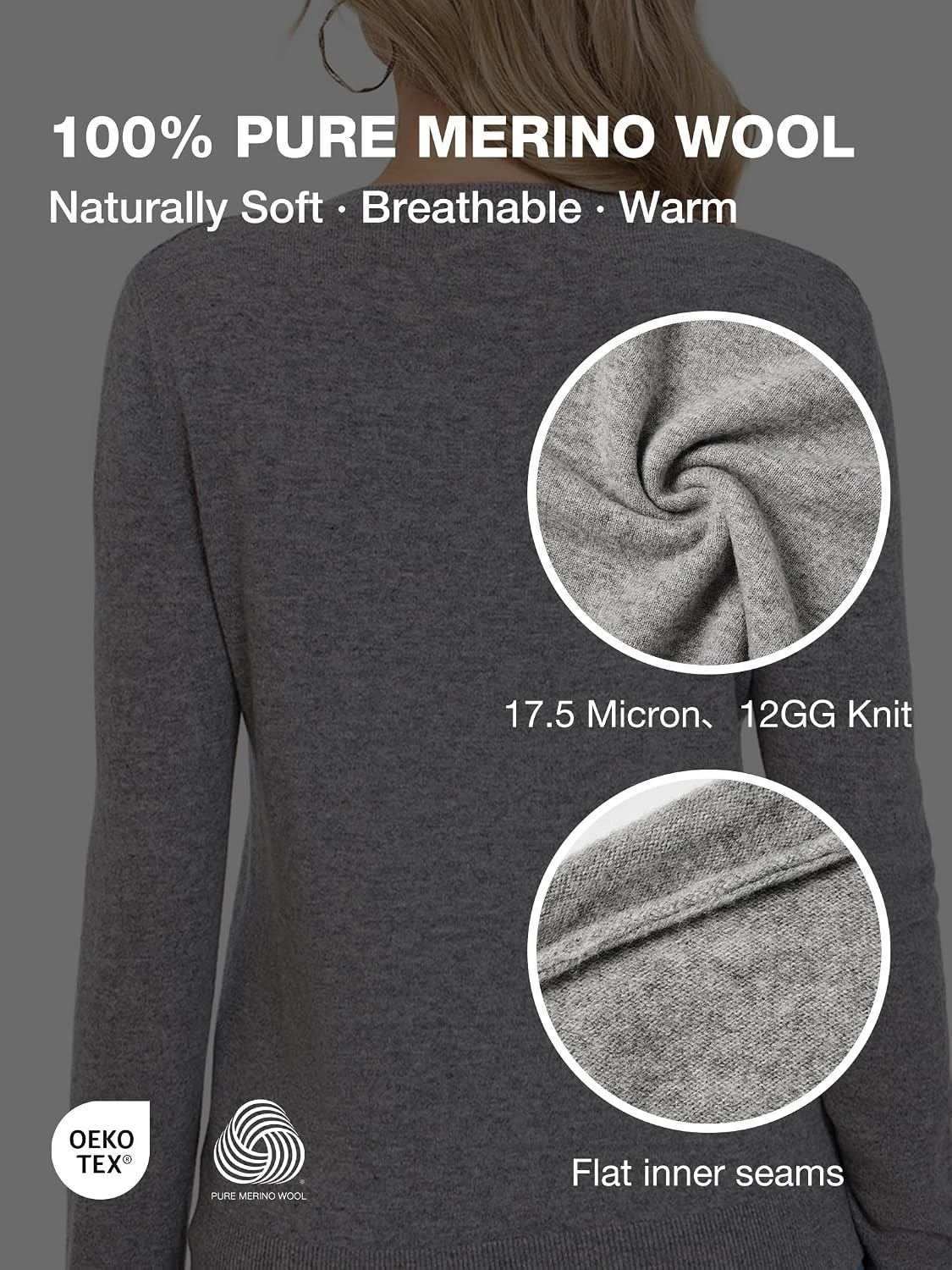Detalle 2 de VETLURY Damen Rundhalspullover aus 100% Merino-Wolle – Weicher Strick, zeitloses Basic