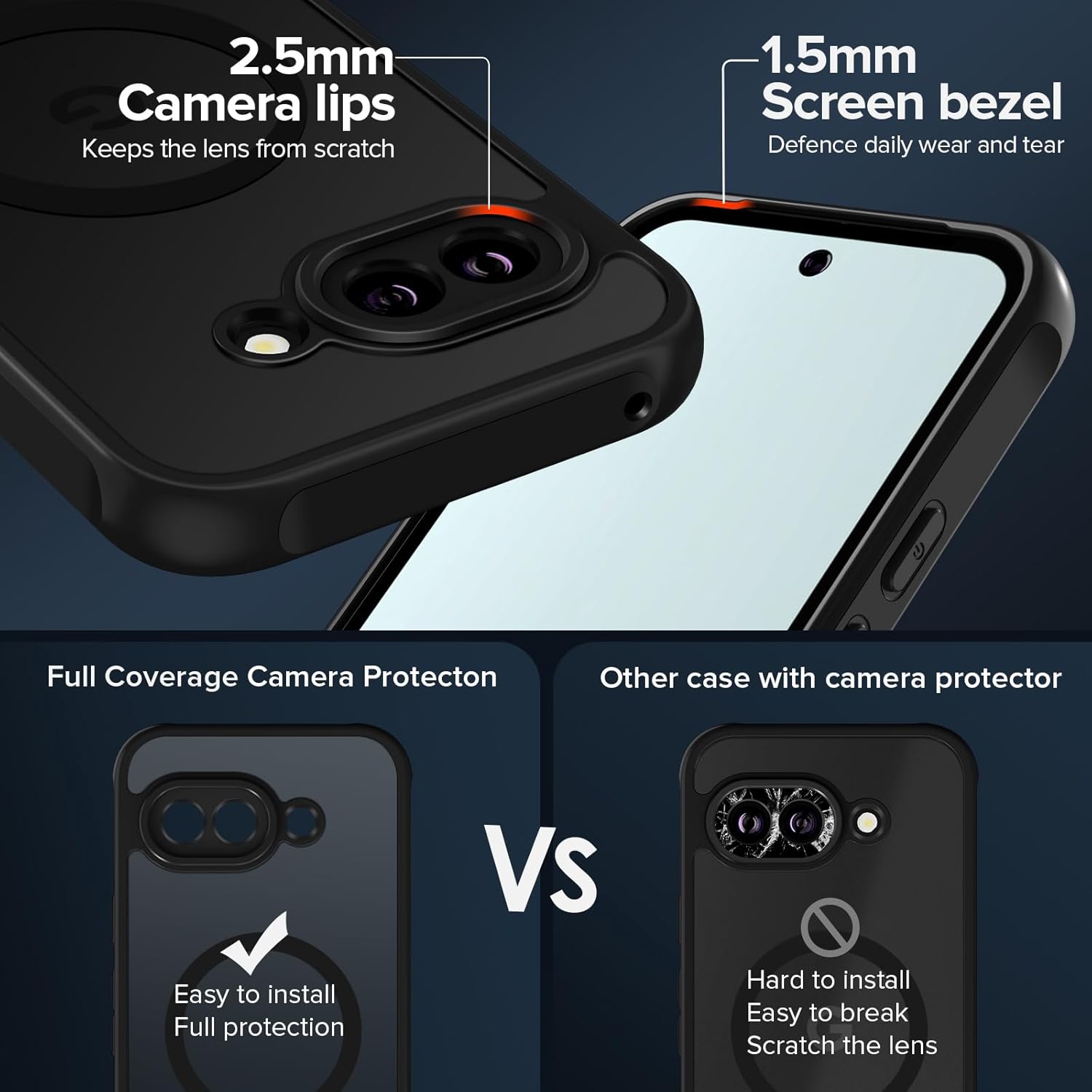 Thumbnail 5 de ivoler 3‑in‑1 Magnetic Case for Google Pixel 9a with 2 Pack Screen Protectors (Military‑Grade, Shockproof, Translucent‑Black)