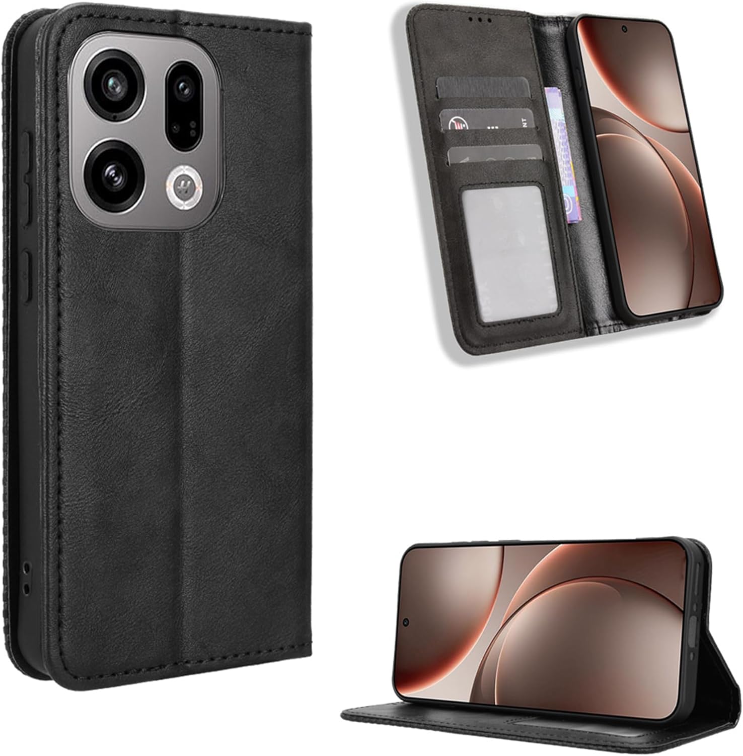 Detalle de Fitudoos Lederhülle für Oppo Find X9 – Brieftasche mit Magnetverschluss, Standfunktion und RFID-Schutz