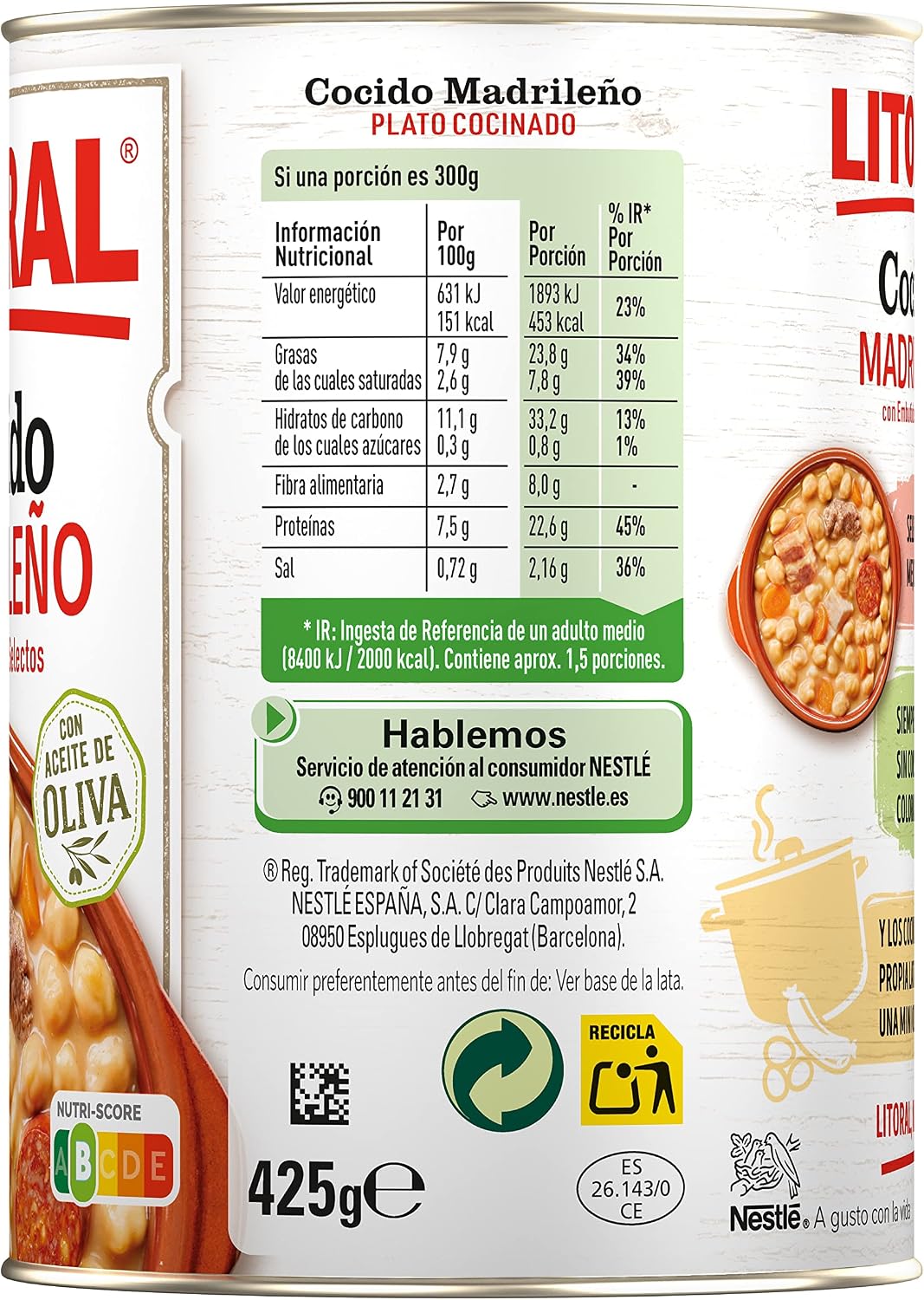 Detalle 2 de LITORAL Cocido Madrileño Sin Gluten 6x425g 🥘