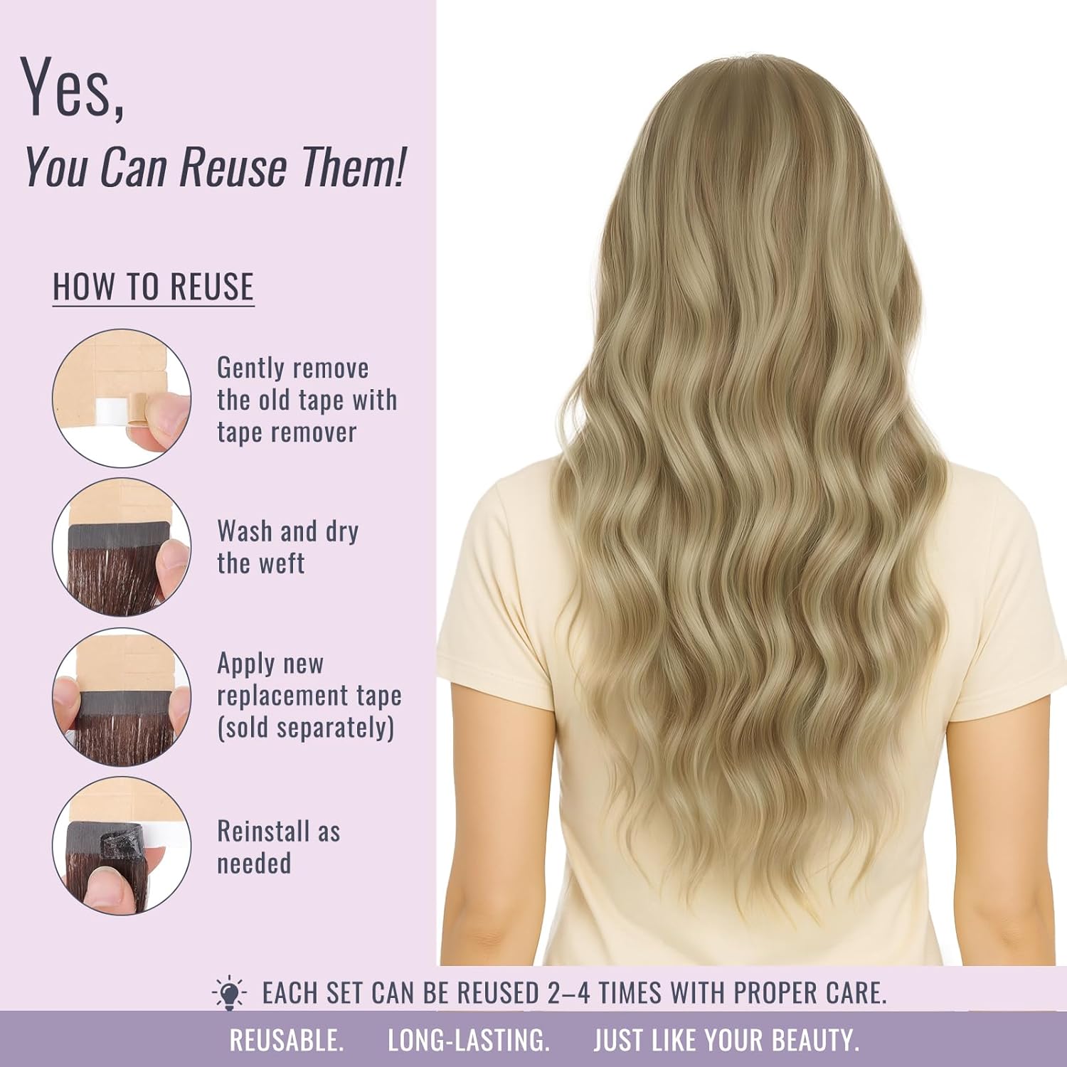 Thumbnail 6 de Fshine Tape-in Extensions Echthaar „Goldblond“ (Farbe 16P22) – 40 cm, 20 Stück, 50 g