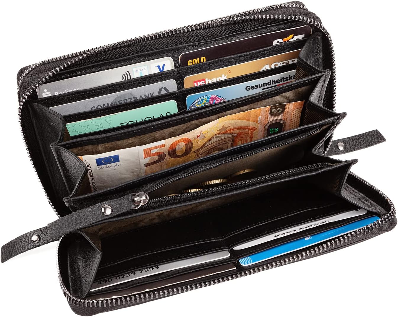 Thumbnail 3 de LEABAGS Damen-Leder-Geldbörse XXL mit RFID-/NFC-Schutz, Echtleder und großem Portemonnaie (29 Kartenfächer, doppelter Reißverschluss)