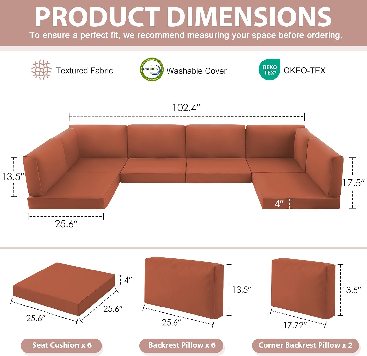 Thumbnail 1 de MuaMelop 14PCS-Spice 14-Piece Patio Cushion Set, 4-Inch Foam