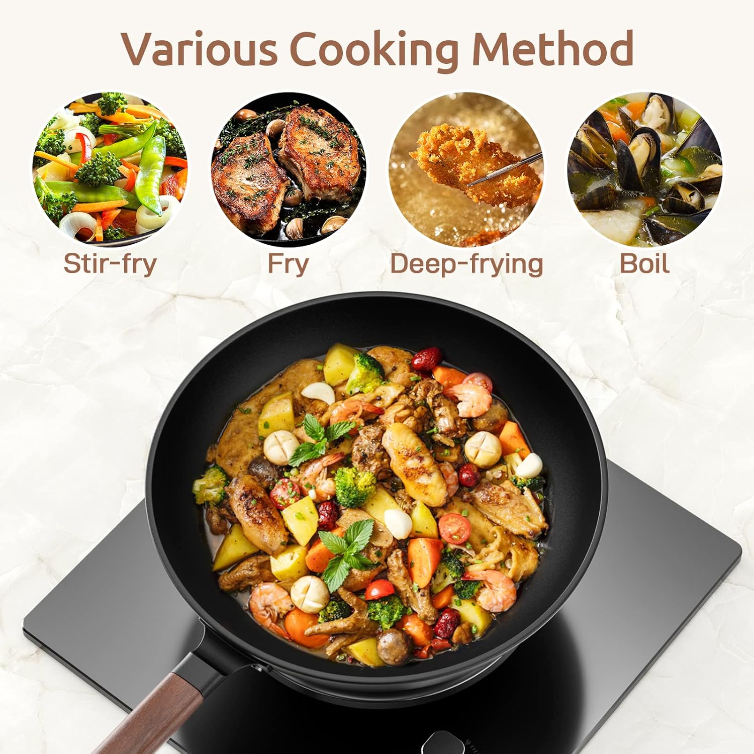 Thumbnail 5 de Todlabe Carbon Steel Wok 13-Inch for Stovetop Cooking