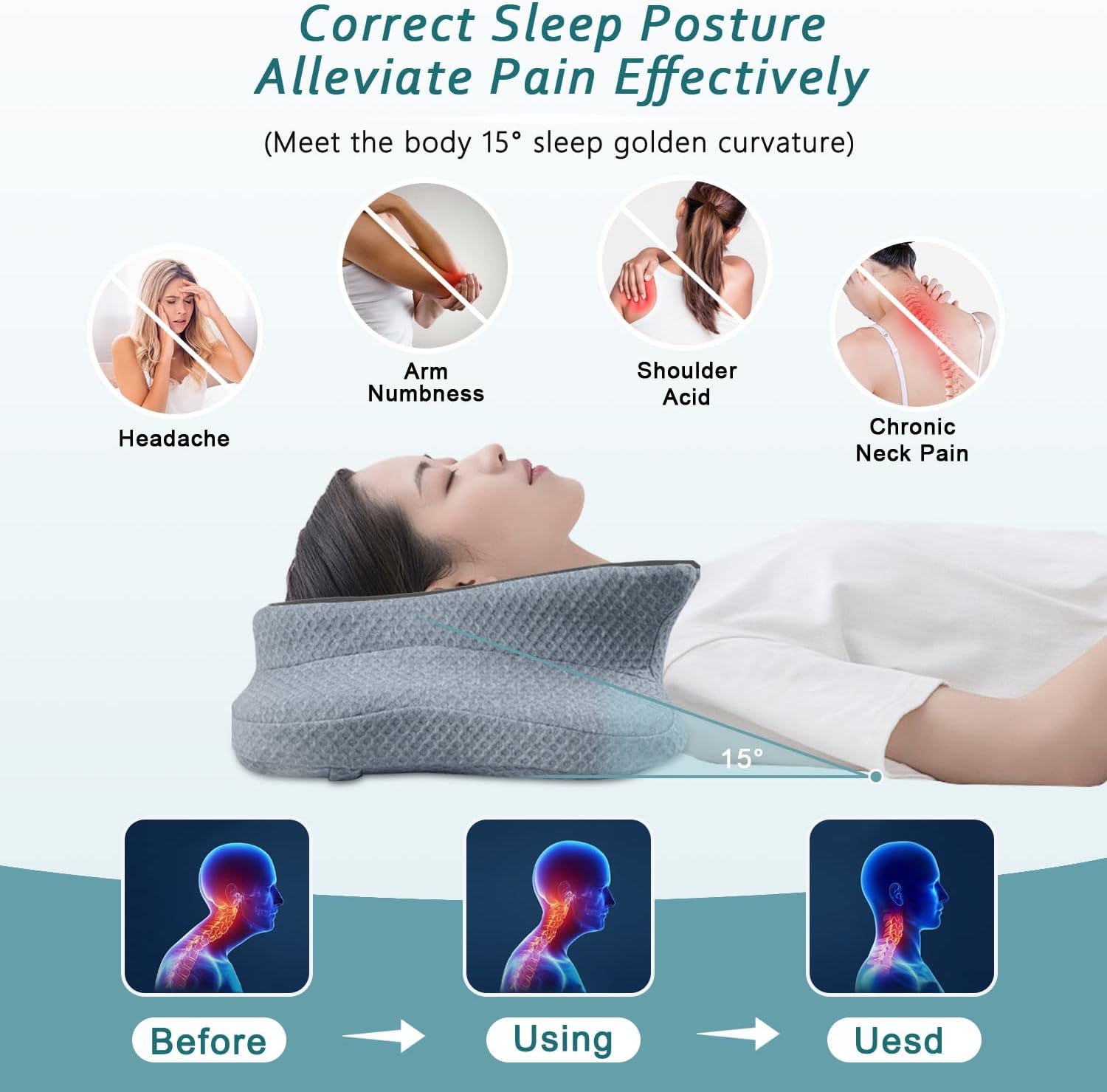Detalle de CHxxy CHxxy pillow Ergonomic Cervical Pillow, Memory Foam, Queen Size