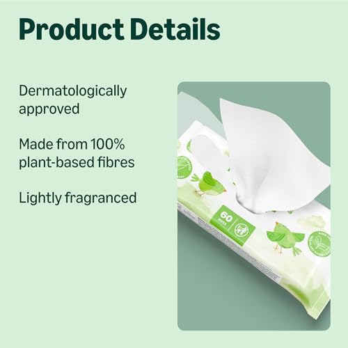 Detalle de By Amazon Fresh Baby Wipes — 1080 Wipes, 18 Packs of 60 (Plant-Based, Plastic-Free)