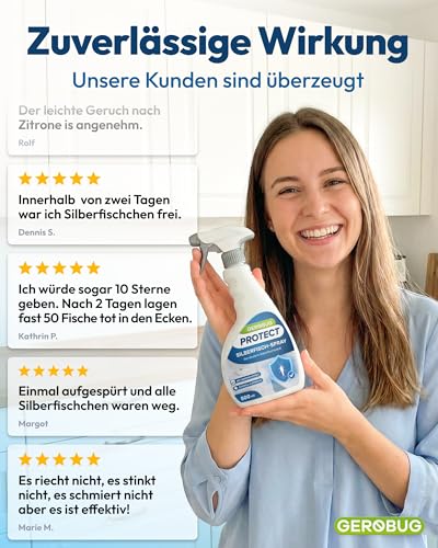 Detalle de Gerobug Silberfisch-Spray mit Sofortwirkung 500 ml – effektiver Schutz gegen Silberfische und Papierfische