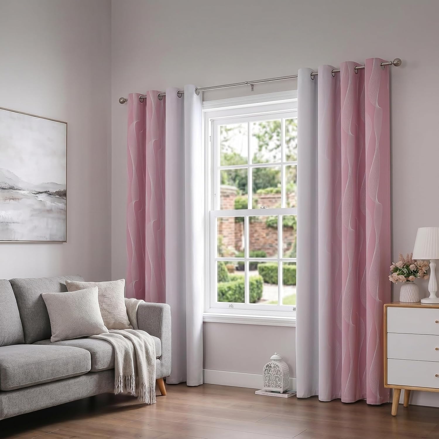 Detalle 2 de Gazal Vole roze-witte ombregordijnen 132 × 244 cm met ringen