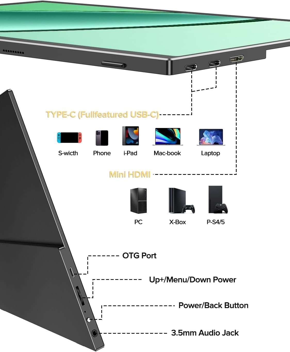 Thumbnail 5 de UPERFECT 14.5" 4K Portable Monitor: Aluminium 600 Nits, 3840x2400 UHD Matte IPS with Smart Cover