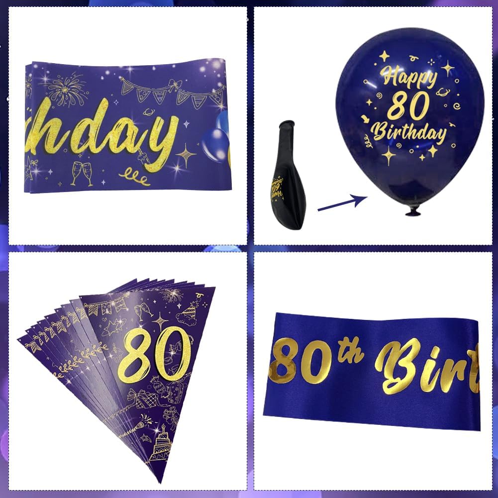Detalle de Navy Blue & Gold 80th Birthday Party Decorations — Banner, Bunting & Balloons