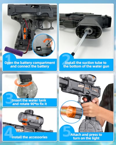 Detalle 2 de Pistola de Agua Eléctrica POPERFUN (2 Piezas): Llama LED, gran capacidad y alcance de 8–10 m