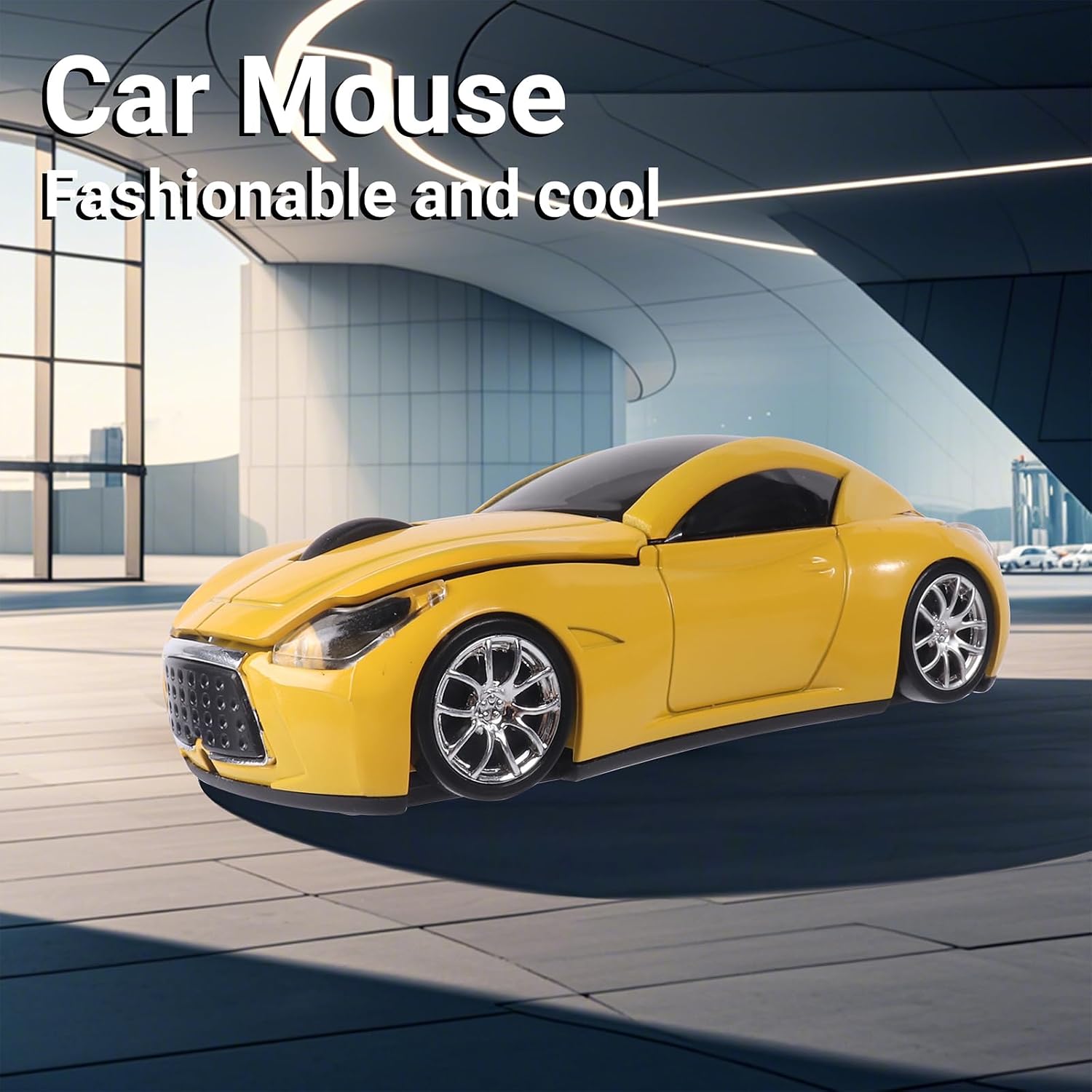 Detalle de elec Space Wireless Mini Mouse, Yellow Sports Car Design, Case, 10m Range