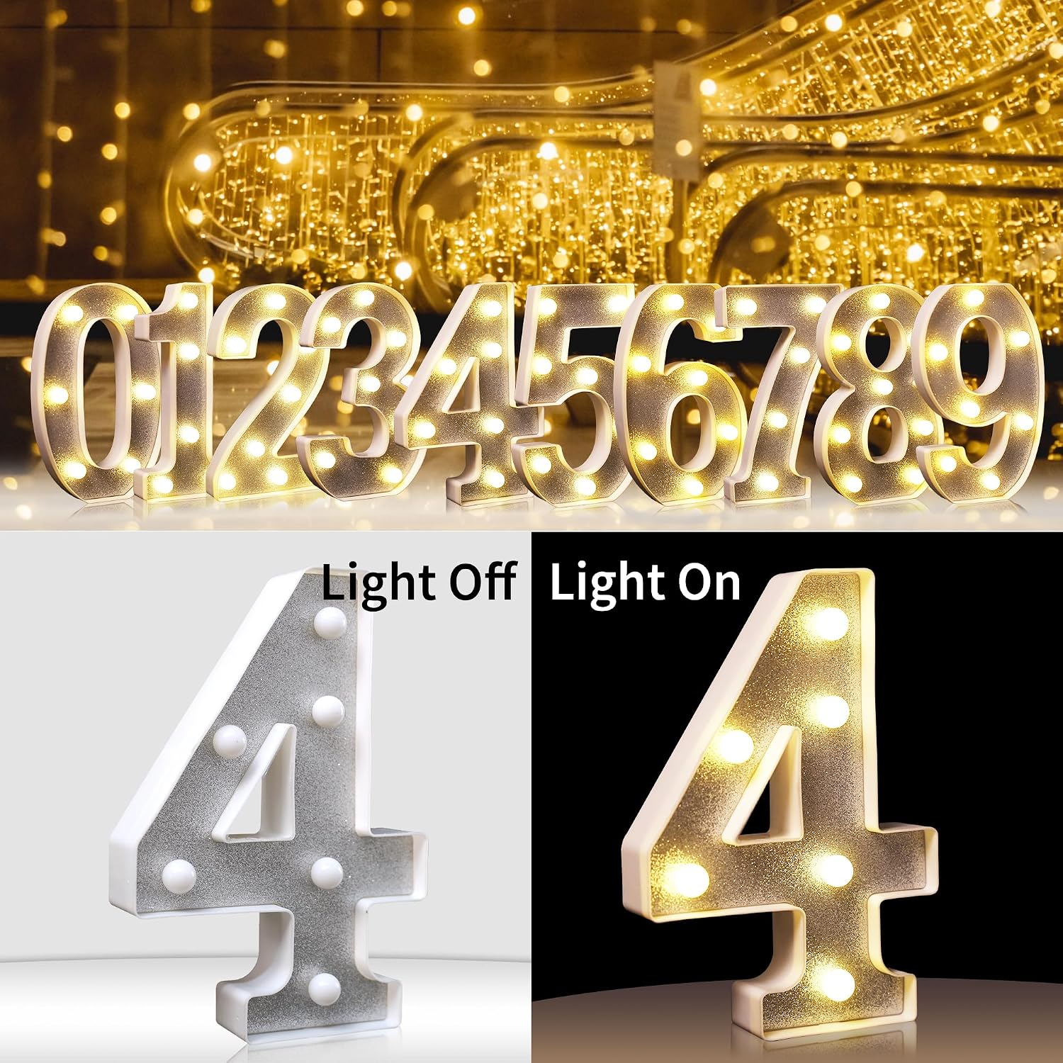 Thumbnail 3 de Silberfarbene LED Zahl 4 Dekoration 21,6 cm