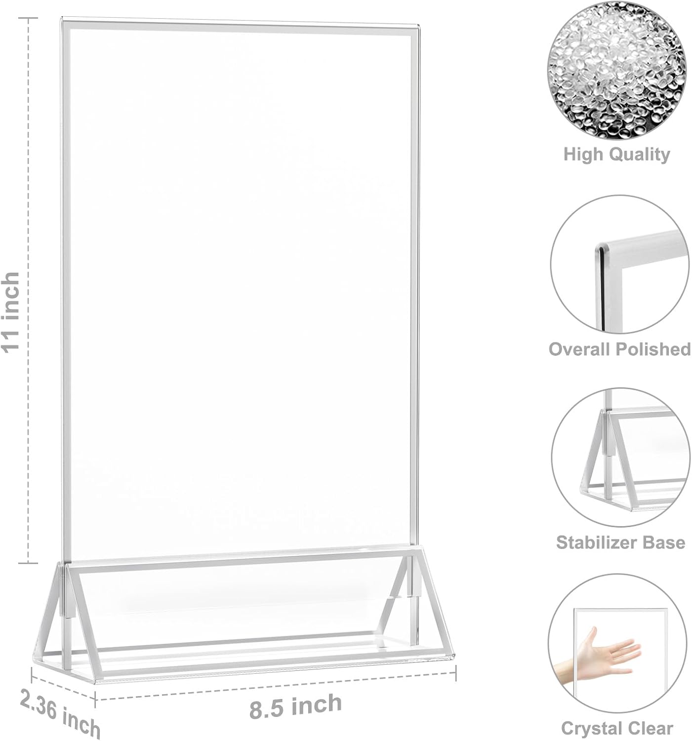 Thumbnail 3 de EHWINE 8-Pack Acrylic Sign Holders, 8.5 x 11, Double-Sided Silver