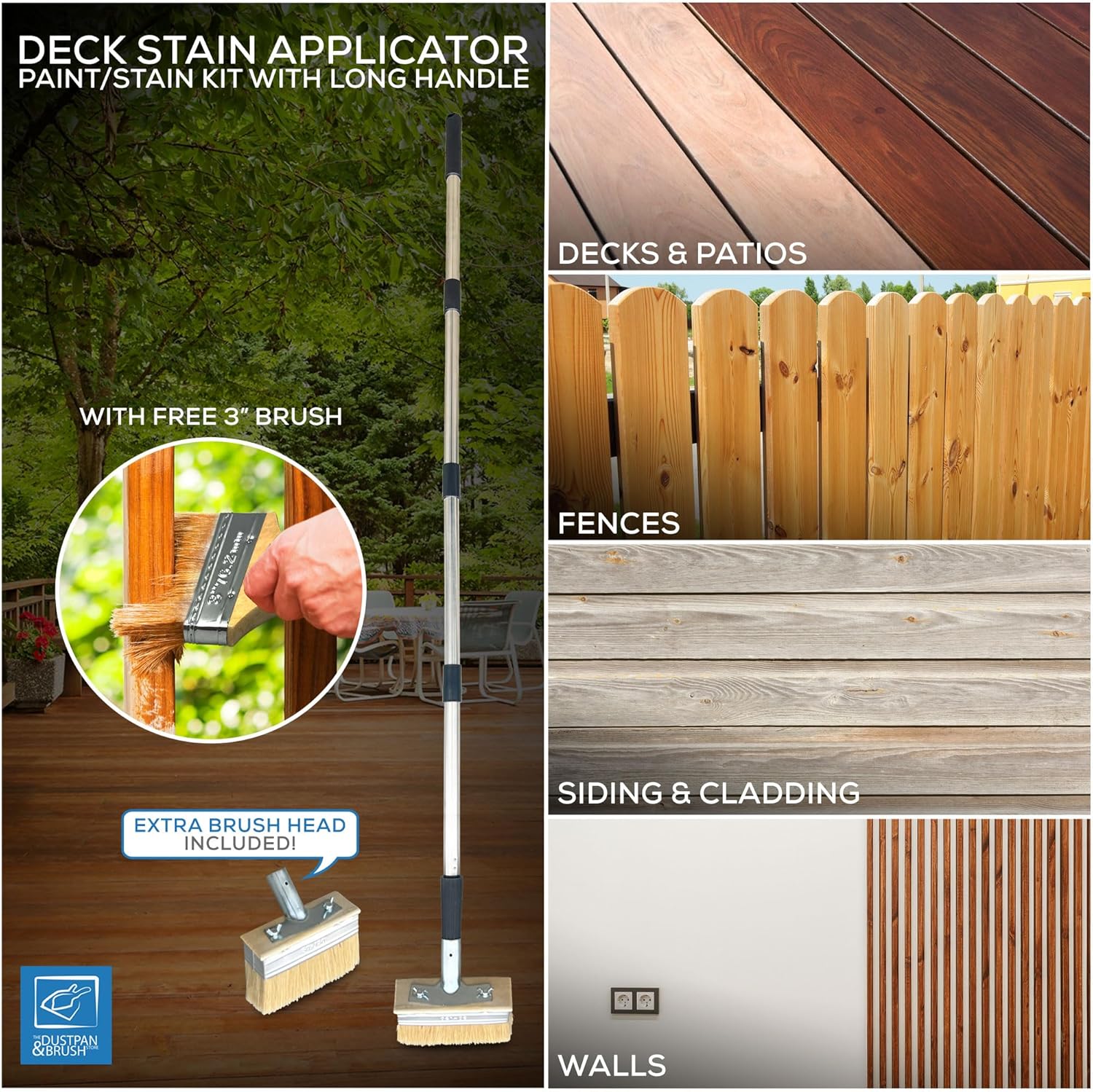 Thumbnail 6 de Decking Stain Brush Kit with Metal Handle (7" kit) + Extra Brush Head + 3" Paint Brush