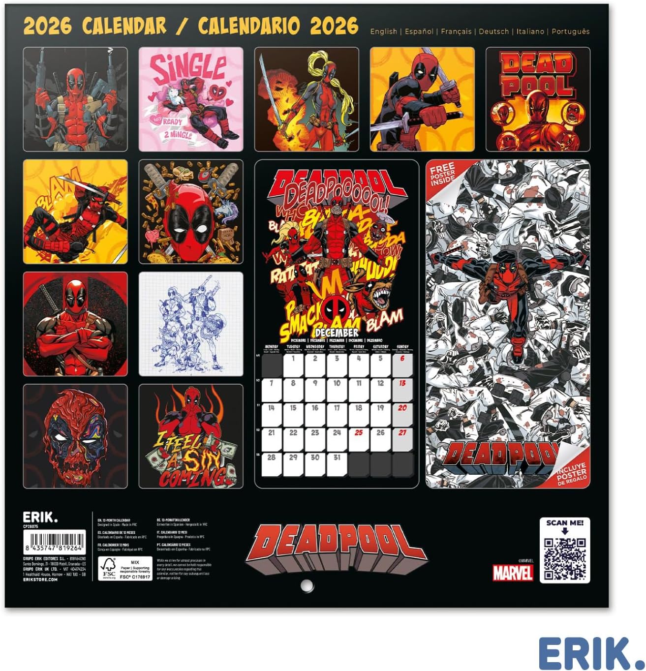 Detalle 2 de Grupo Erik Calendario 2026 Deadpool 30x30 cm 🗓