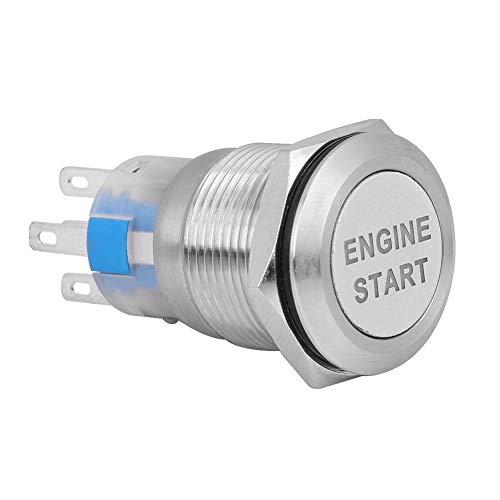 Detalle de EBTOOLS motorstartknapp 12 V i silver med vit LED-belysning