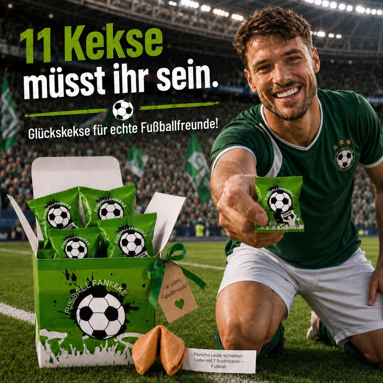 Thumbnail 6 de Glückskekse Fußball Fan 11er Geschenkkarton – Vegane Glückskekse mit Sprüchen rund ums Fußballspielen