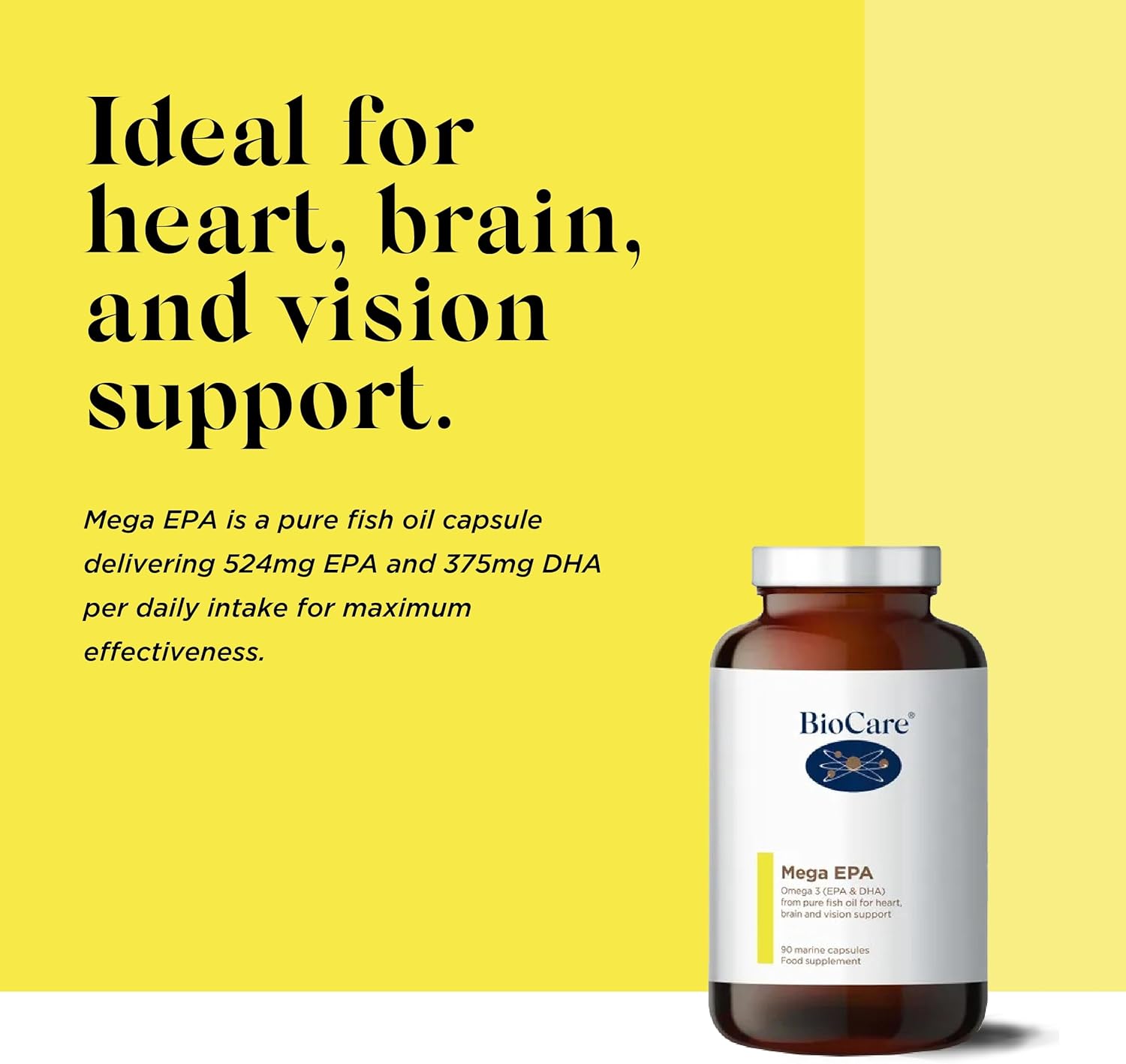 Detalle 2 de BioCare Mega EPA – reines Fischöl mit Omega-3 (EPA & DHA), 90 Kapseln für Herz, Gehirn & Sehkraft