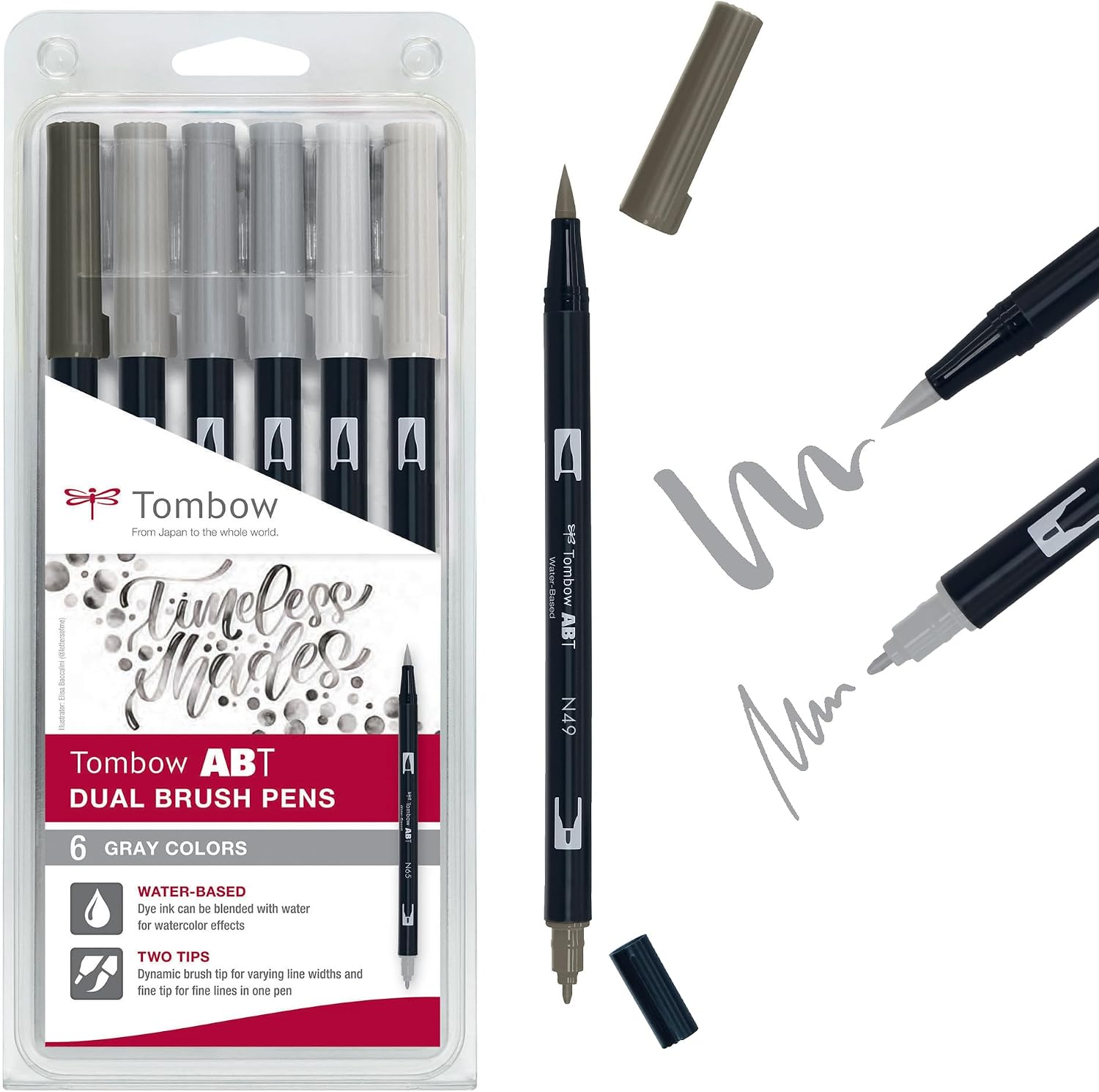 Detalle de Tombow ABT-6P-6 feutre pinceau à eau 6 gris