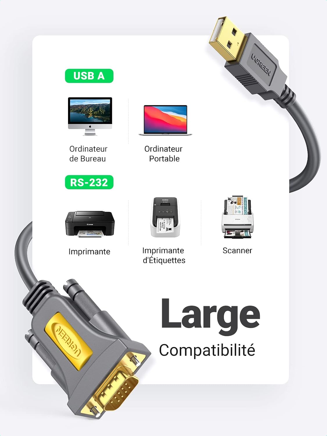 Detalle 2 de UGREEN Adaptateur USB RS232 DB9 3 m