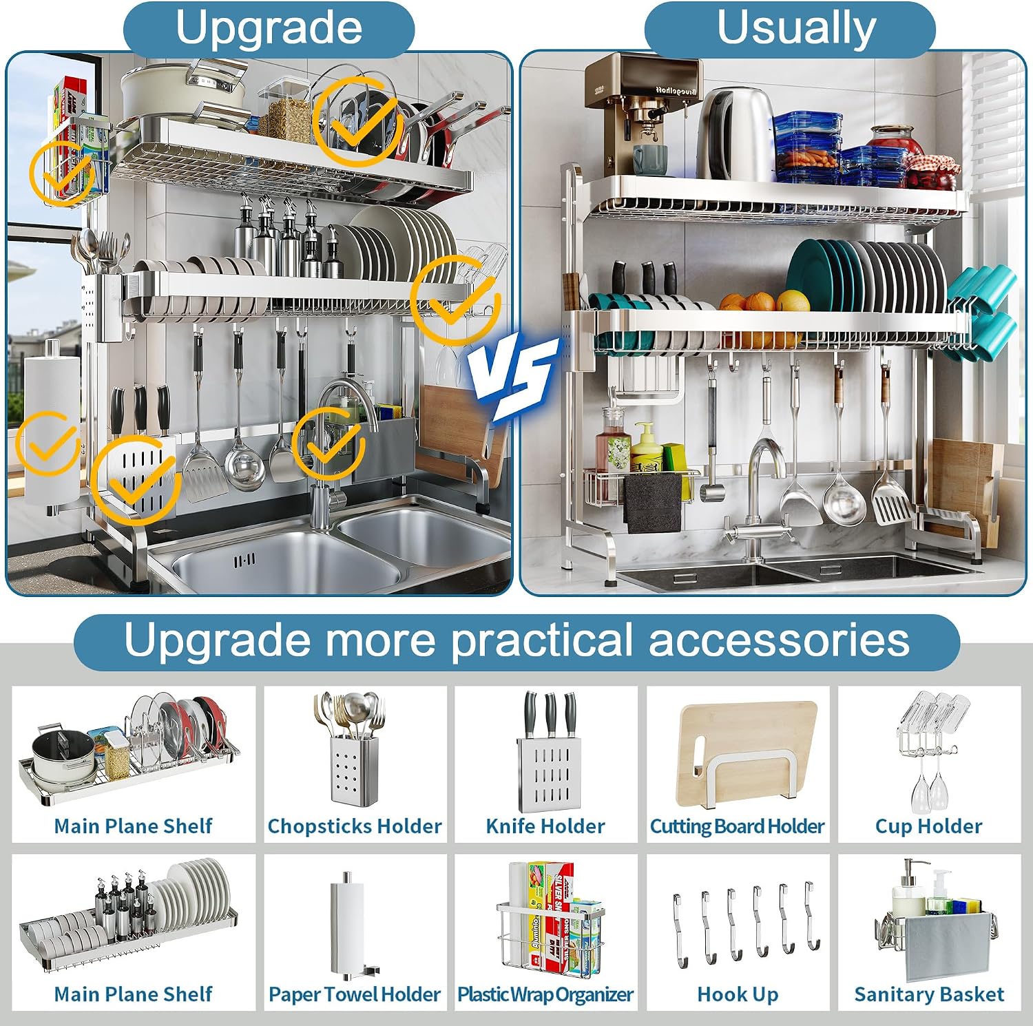 Detalle 1 de LIVOD 3-Tier Over-The-Sink Stainless Steel Dish Rack