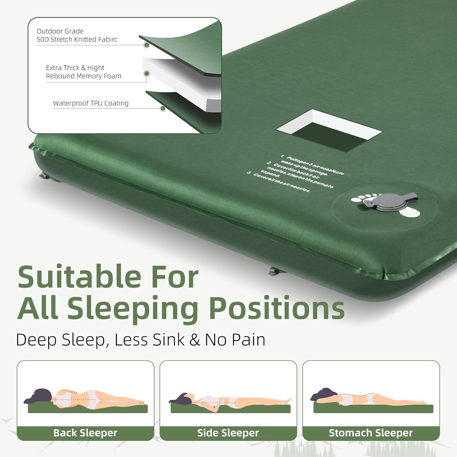 Thumbnail 1 de Wevelel Memory Sleeping Pad (3.1" Ultra-Thick Foam) with 9.5 R-Value Insulation