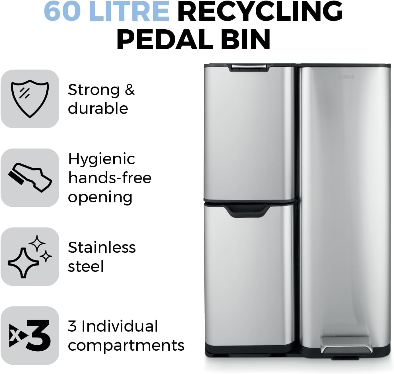 Detalle 2 de Tower T838024SS Pedal Bin 24L, steel 🗑