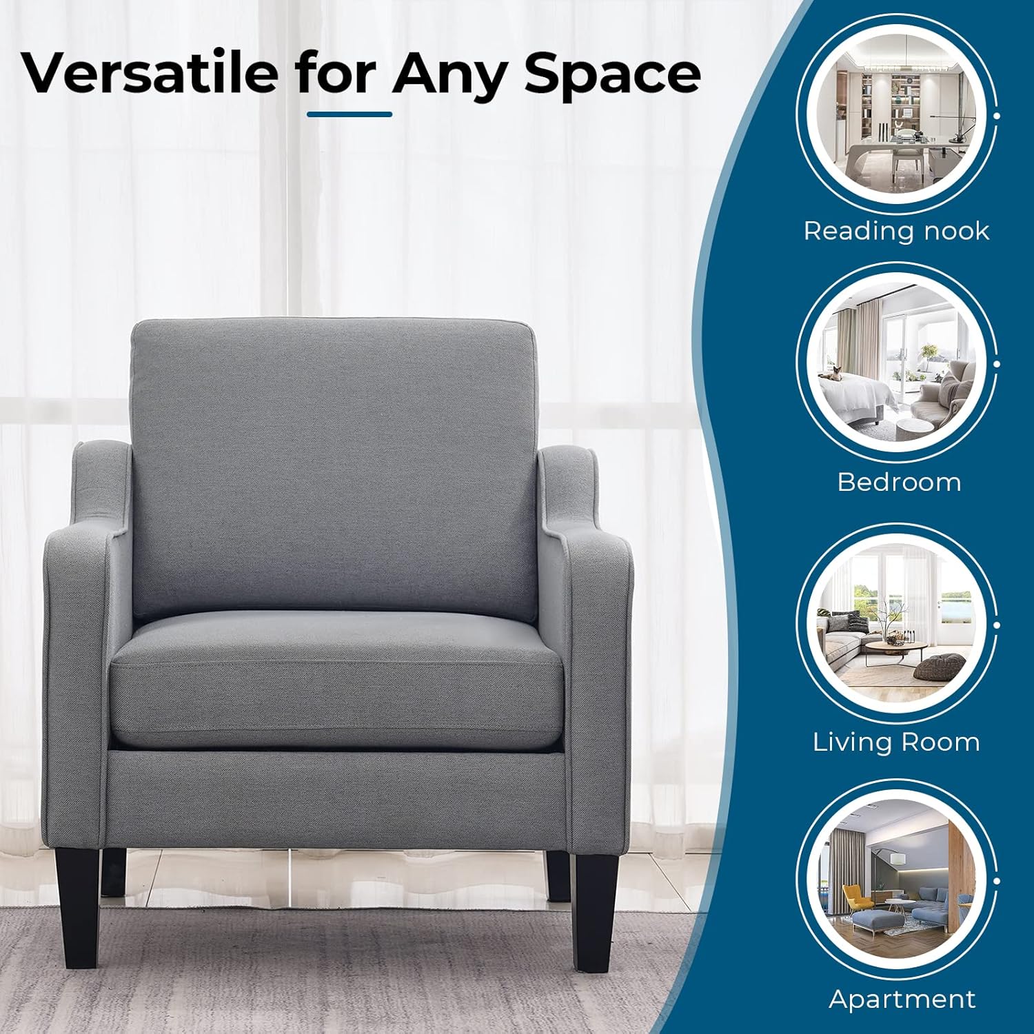 Thumbnail 4 de VINGLI Mid Century Modern Accent Chair in Light Grey Linen