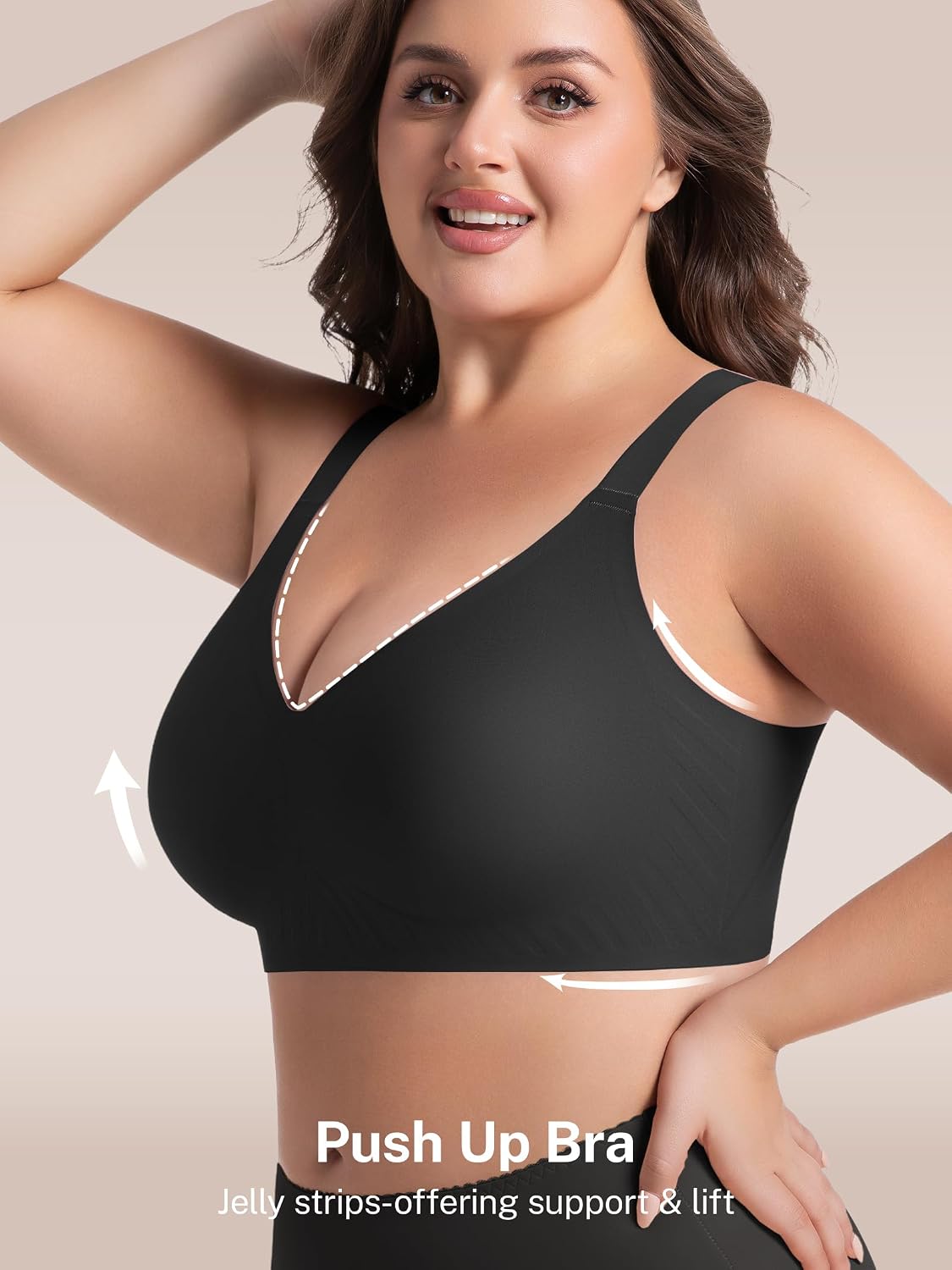 Detalle 2 de habibee Jelly Push-Up Bra, Wireless Full-Coverage Plus-Size Bra, 32D–46E