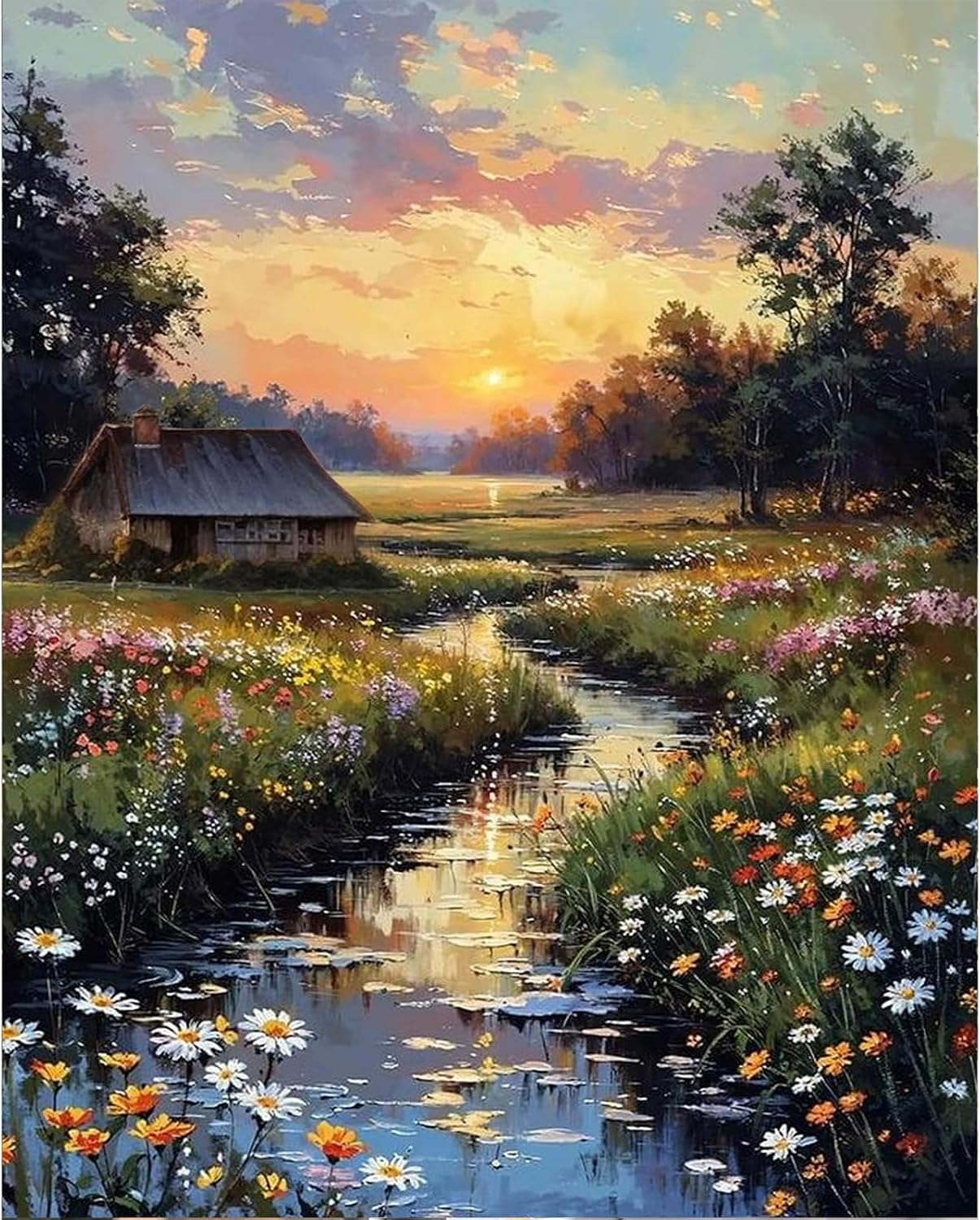Detalle de Camocin Art Paint by Numbers Countryside Sunset 16 x 20 inches 🎨