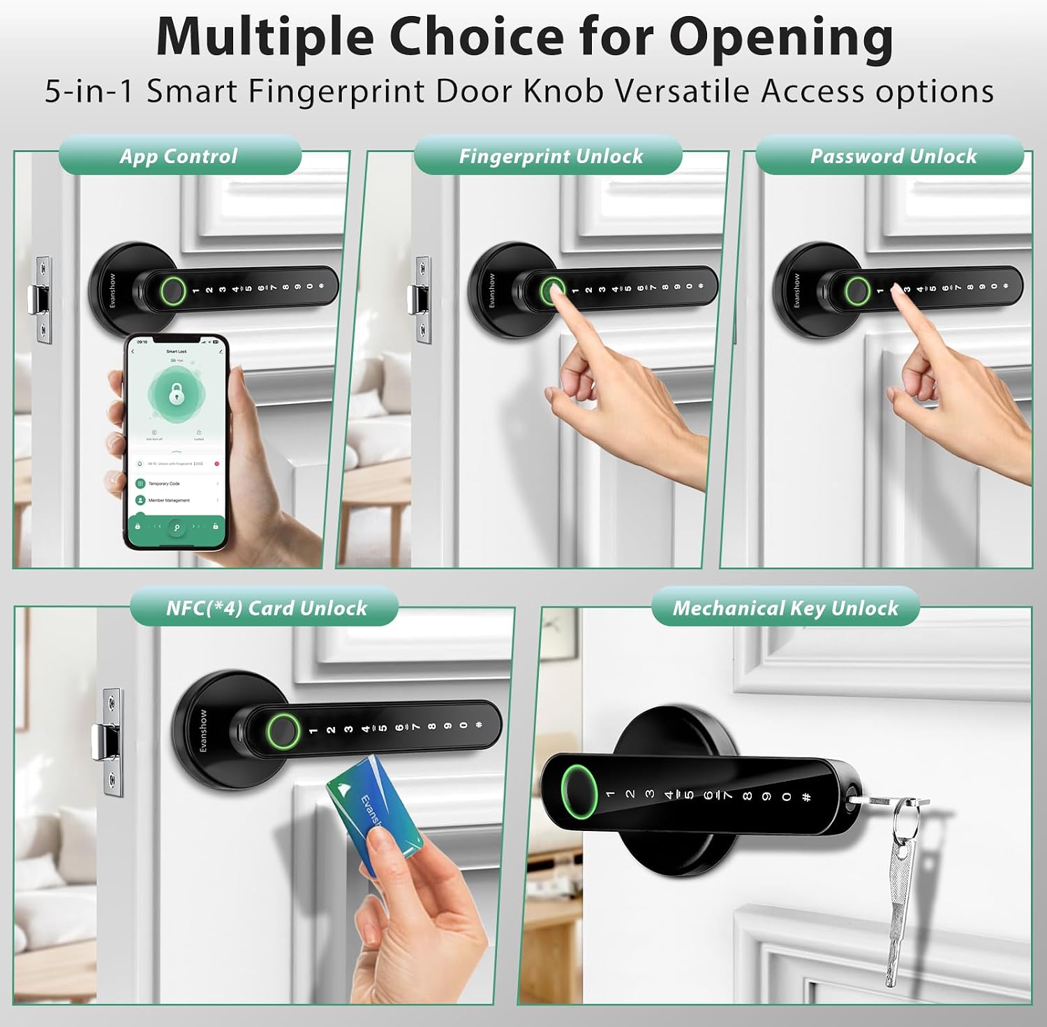 Thumbnail 1 de EVANSHOW 5-in-1 Keyless Entry Fingerprint Lock