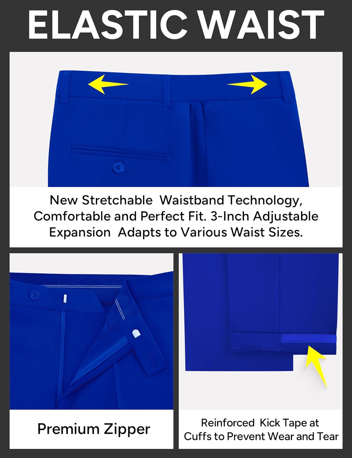 Thumbnail 4 de RainbowDate Men’s Stretch Slim Fit 3-Piece Suit (2-Button Jacket) with Adjustable Waist Pants
