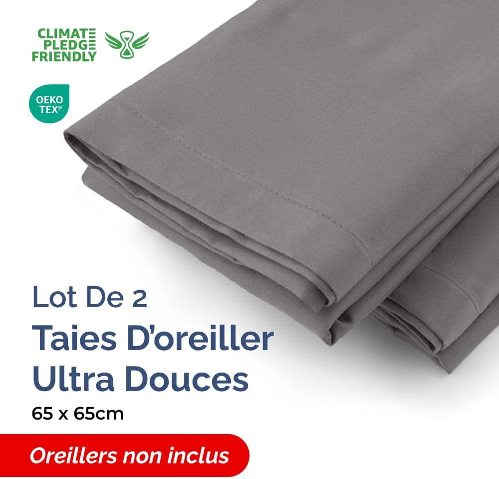 Thumbnail 1 de CGK Unlimited lot de 2 taies d’oreiller 65x65 cm gris foncé en microfibre ultra douce