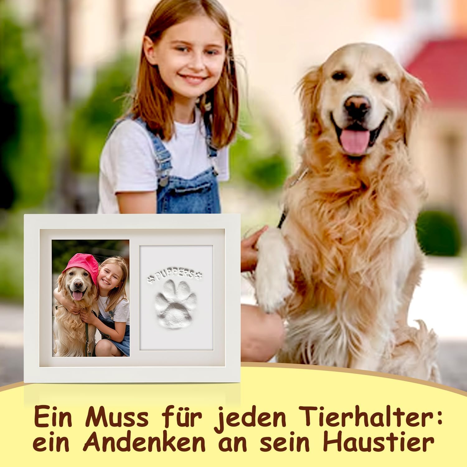 Thumbnail 4 de PewinGo Gedenkrahmen Hund und Katze – Pfotenabdruck-Set mit 4x6 Fotorahmen, Ton-Impressum, Display für 6x4 Zoll Fotos (Weiß)