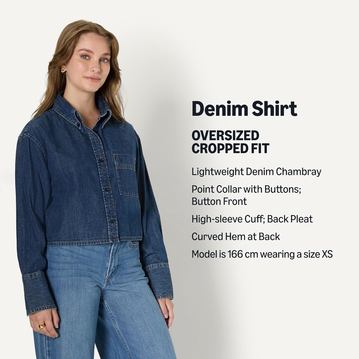 Thumbnail 3 de Amazon Essentials Women's Modern Oversized-Fit Cropped Denim Button-Down Shirt