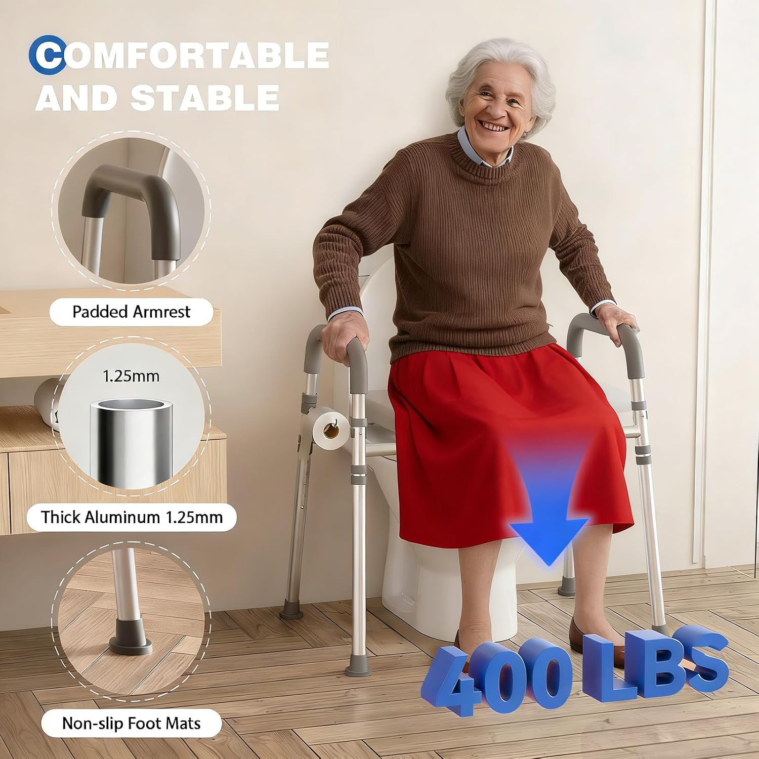 Detalle de Loyoda Toilet Seat Riser with Handles: Adjustable, Stable, 400 lb Capacity