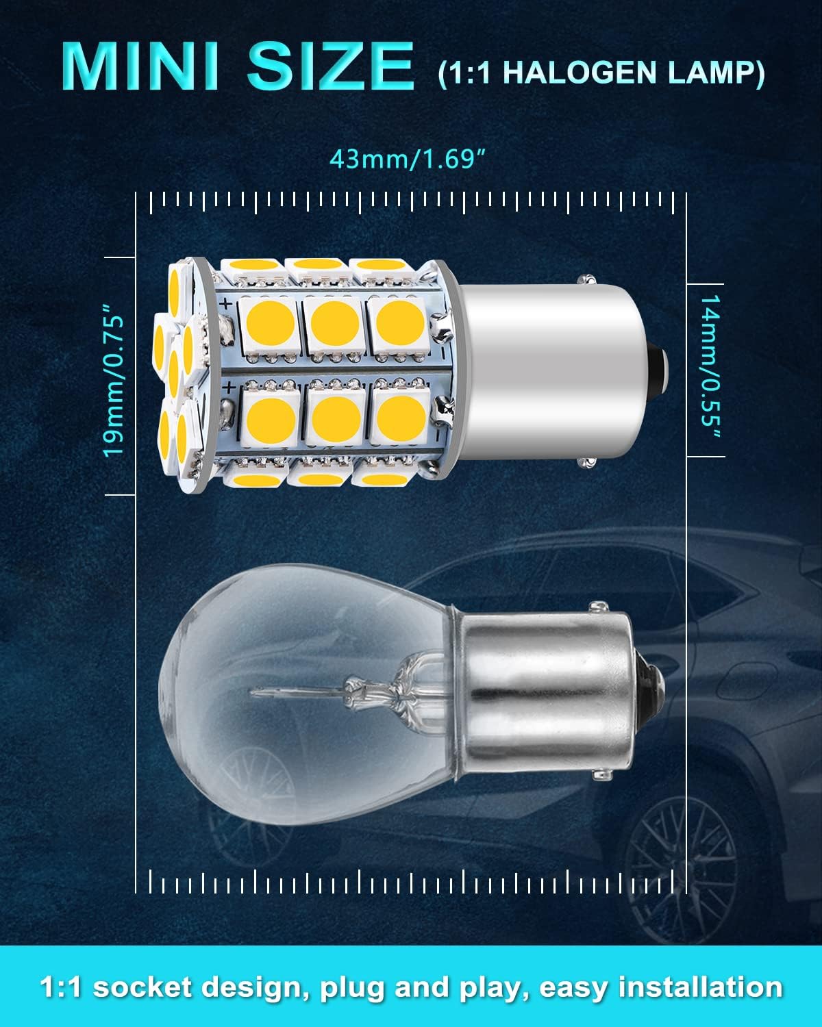 Thumbnail 1 de DEFVNSY 1156 LED RV Bulb 3000K Warm White (BA15S) – 12V replacement for RV & camper lights, 10-pack
