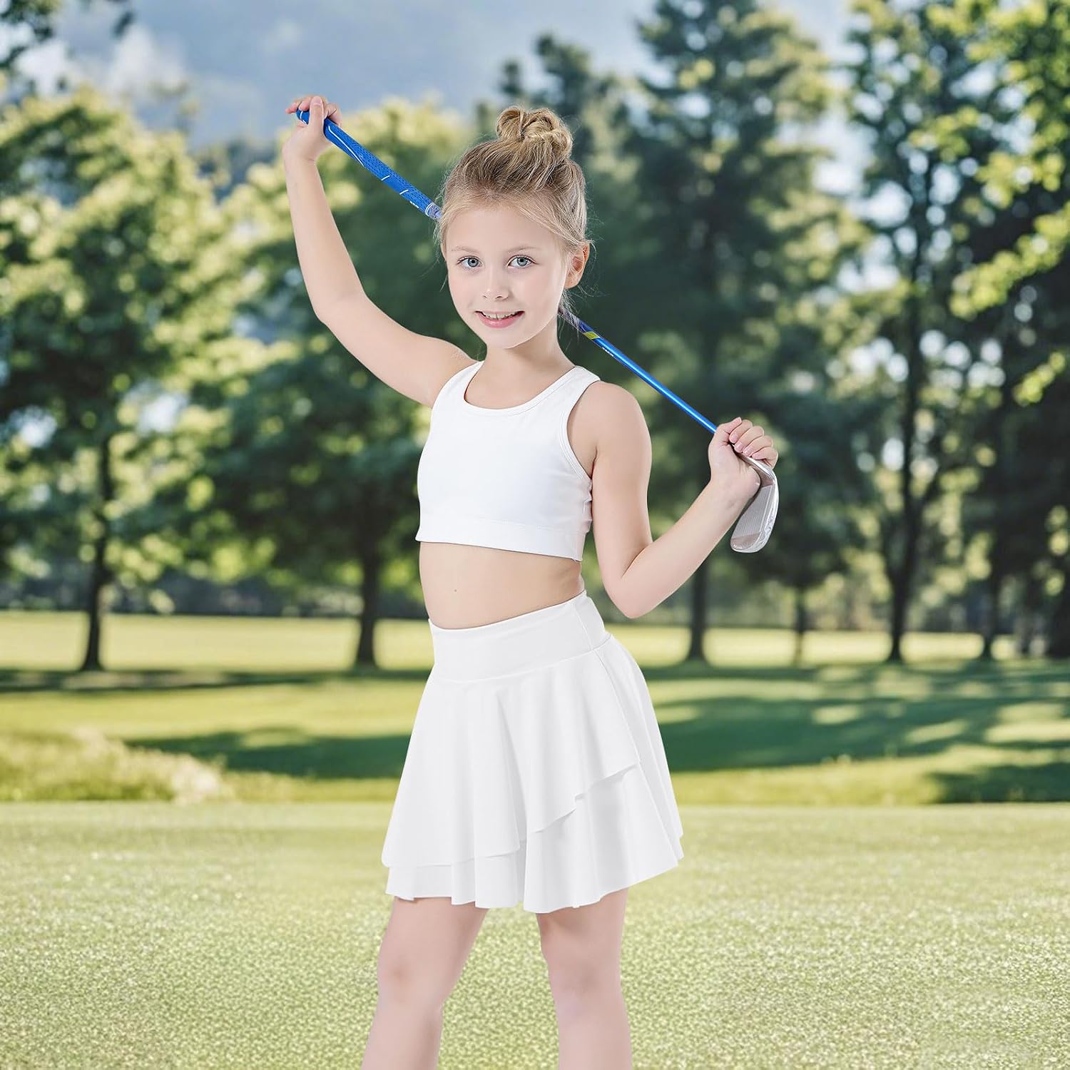Detalle de Bezioner Girls Pleated Tennis Skirt with Built-in Shorts (High Waist) – Pleated Golf/School Skort