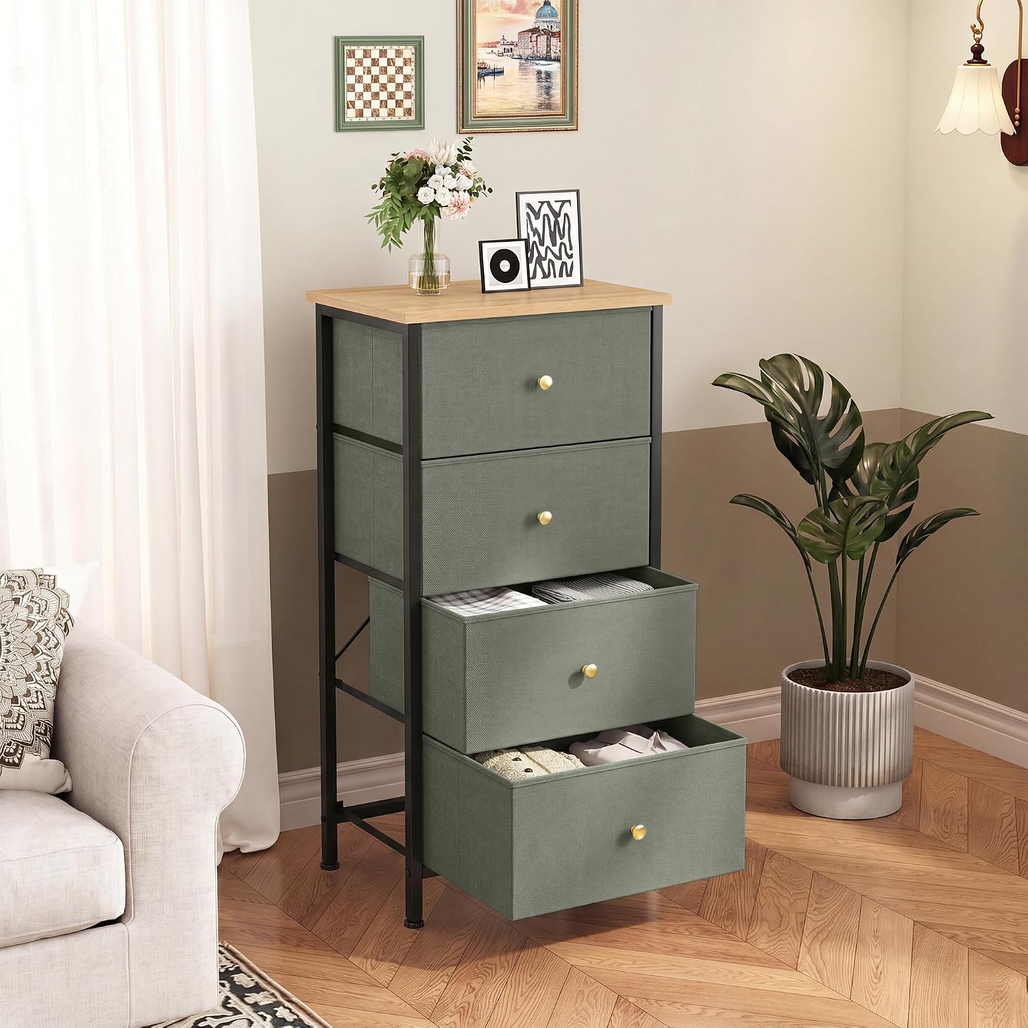 Detalle 2 de DUMOS Nightstand with 4 Fabric Drawers